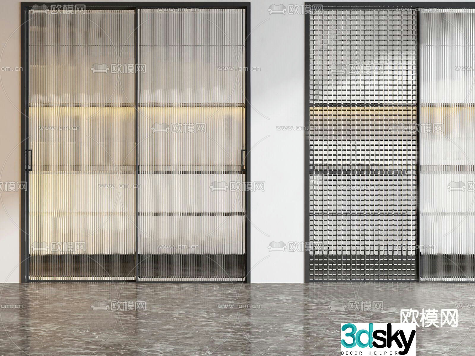 Glass sliding door kitchen and bathroom door 3D model
