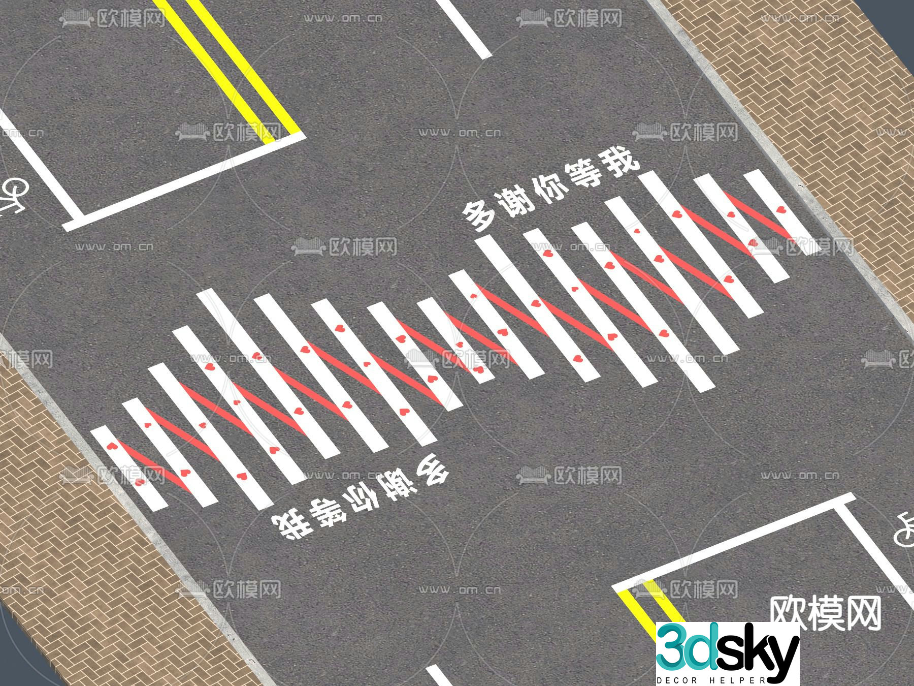 Modern creative zebra crossing crosswalk 3D model