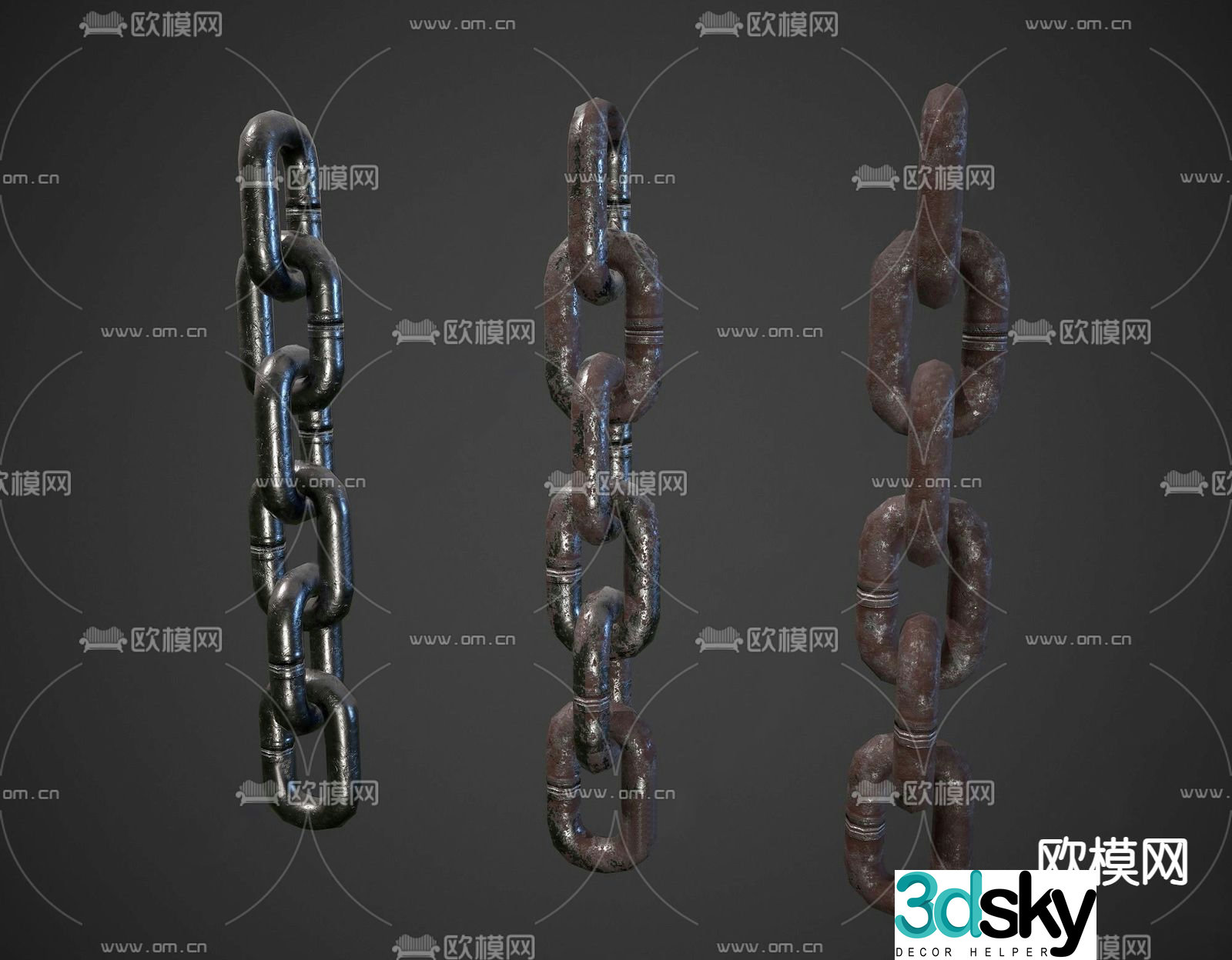 Industrial style rusty chain 3d model