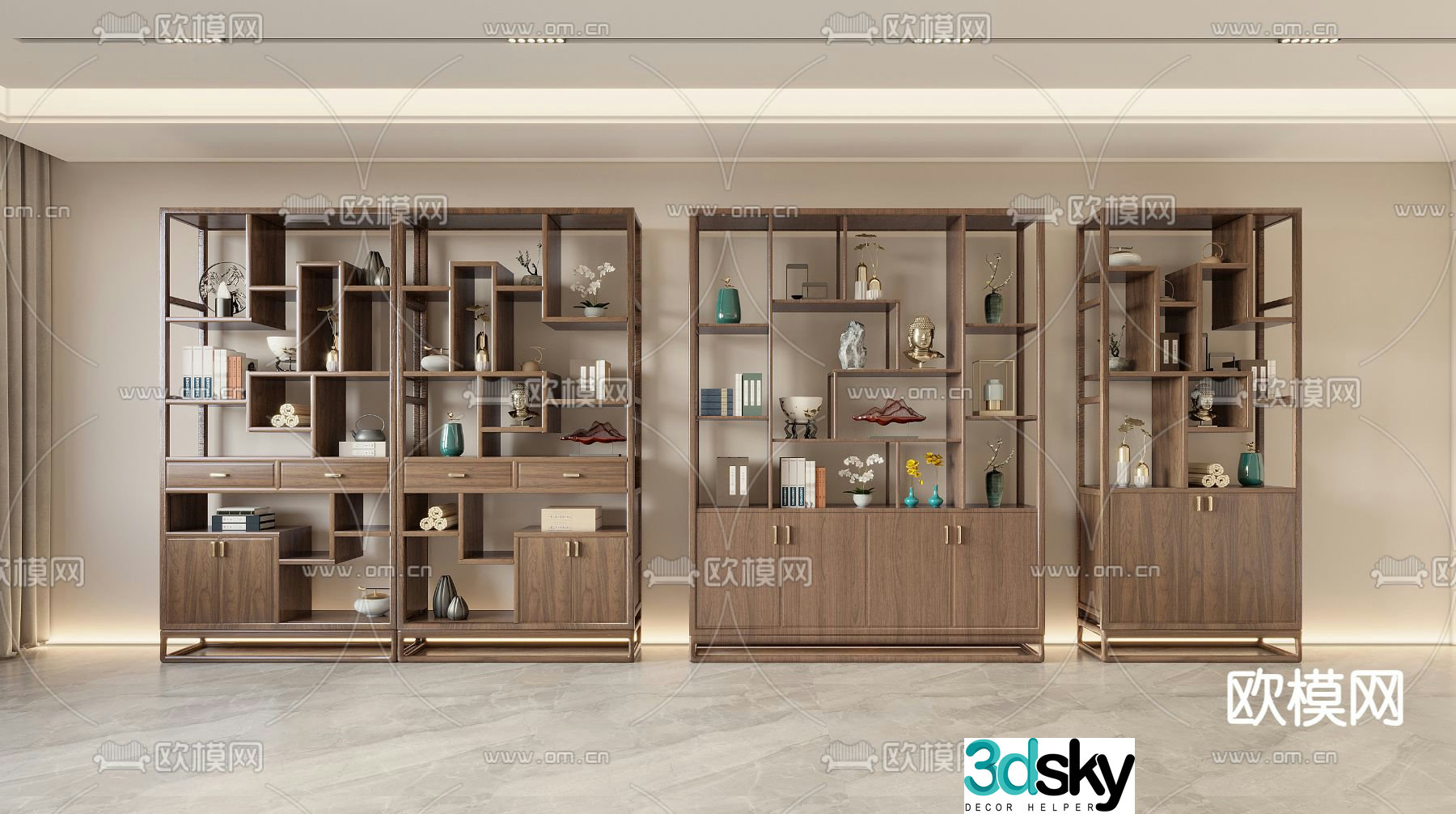 New Chinese style ancient shelf decorative shelf 3D model