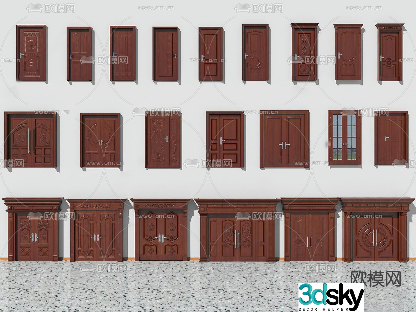 Simple European door Single-open door Wooden door Mother and child door Double-open door 3D model