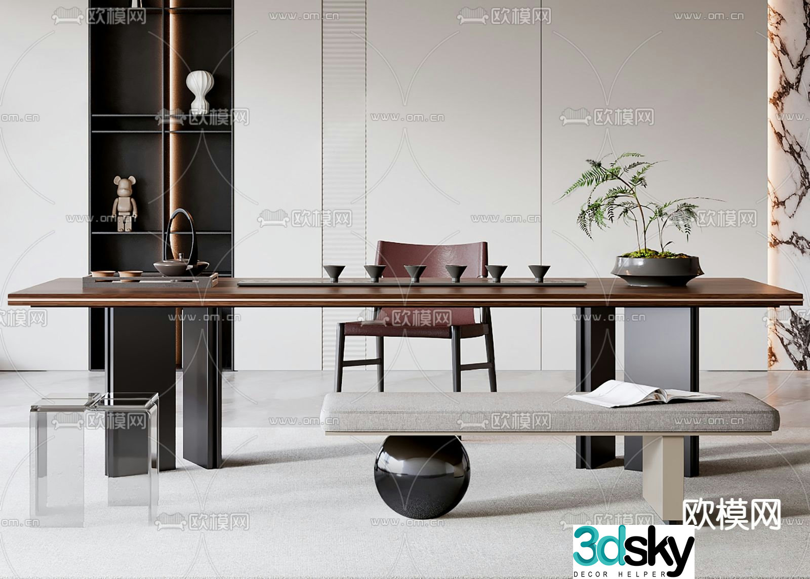 Modern tea table and chairs tea table 3d model