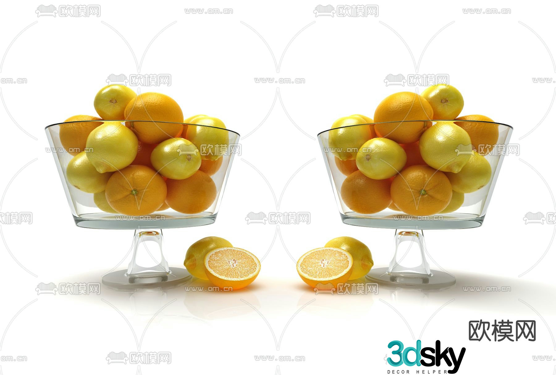Lemon Orange Fruit Plate Fruit 3D Model