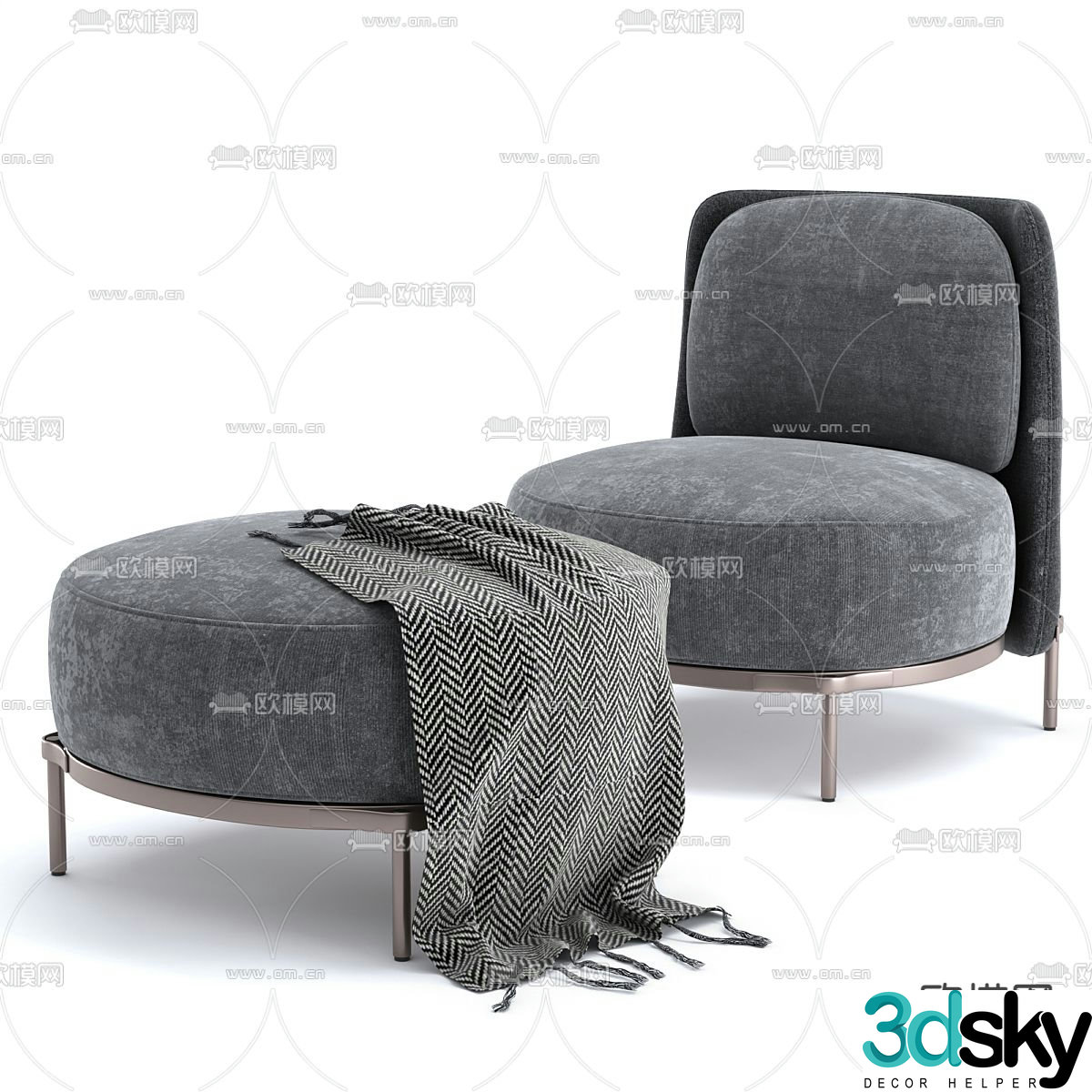 Single sofa footrest 3d model