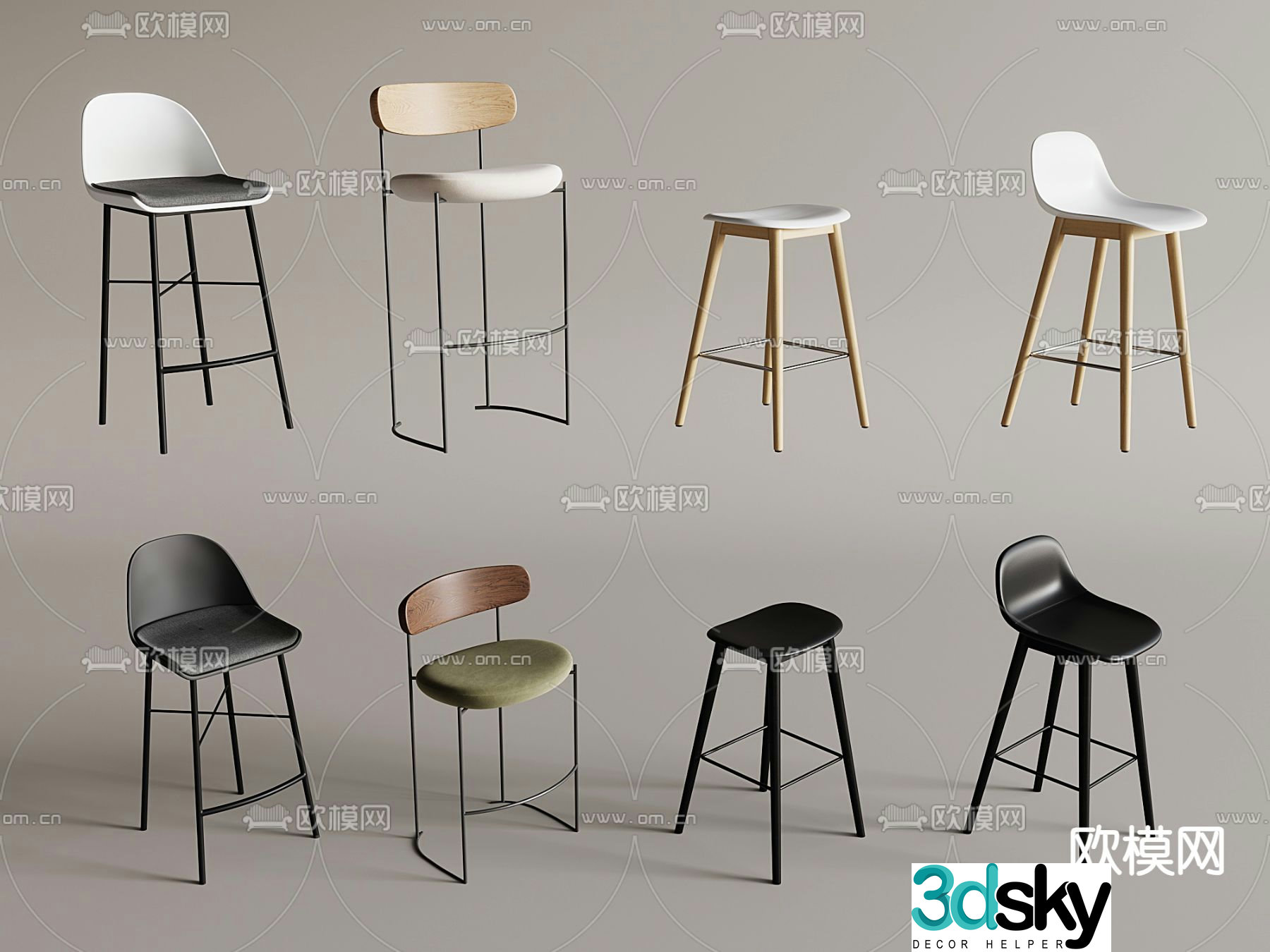 Modern bar chair high chair 3d model