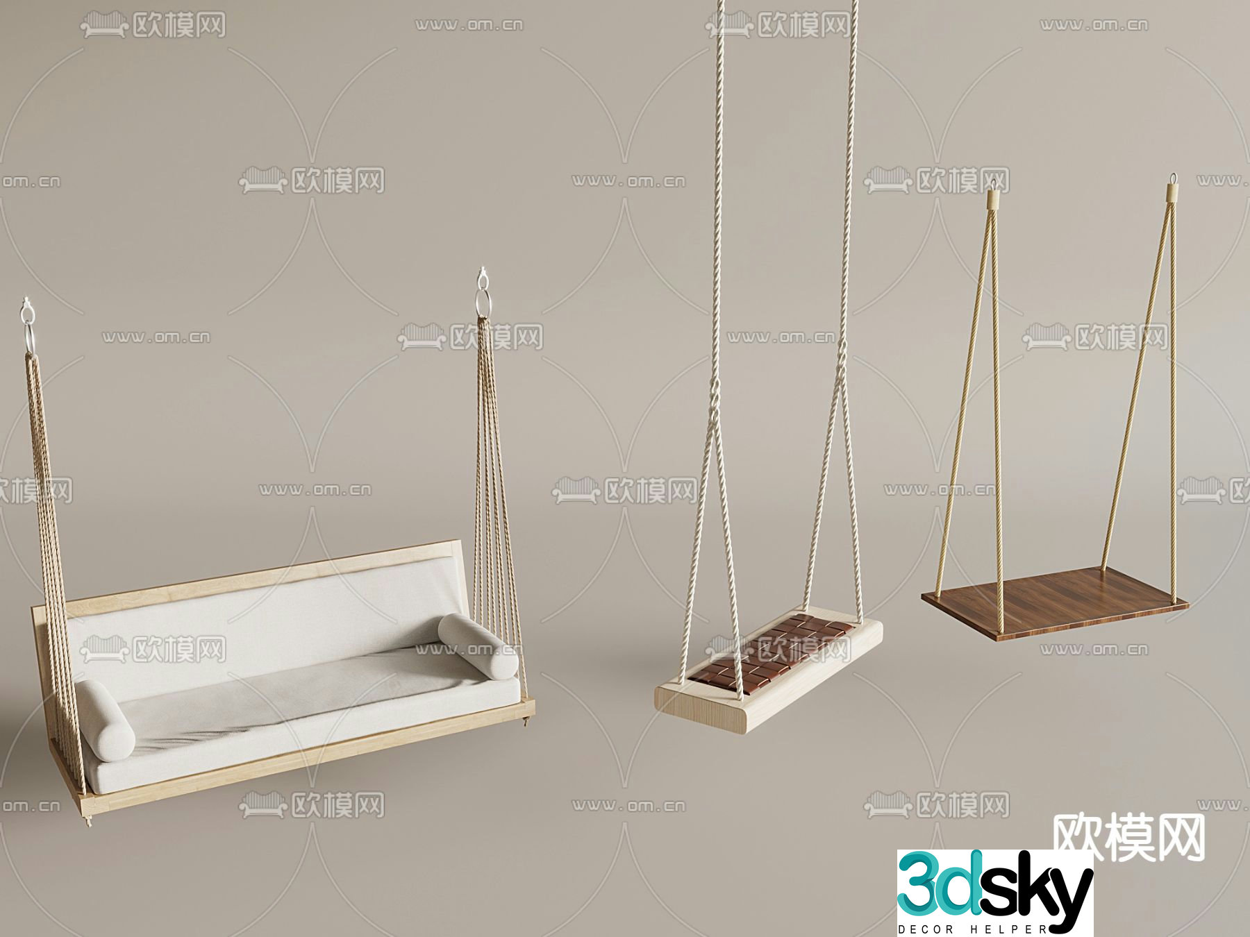 Swing chair hanging basket double swing 3d model