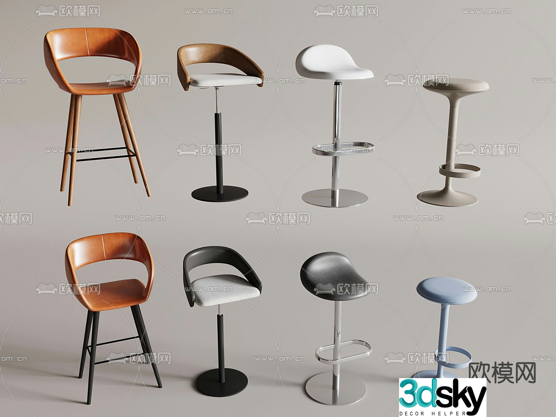 Modern bar chair high chair 3d model