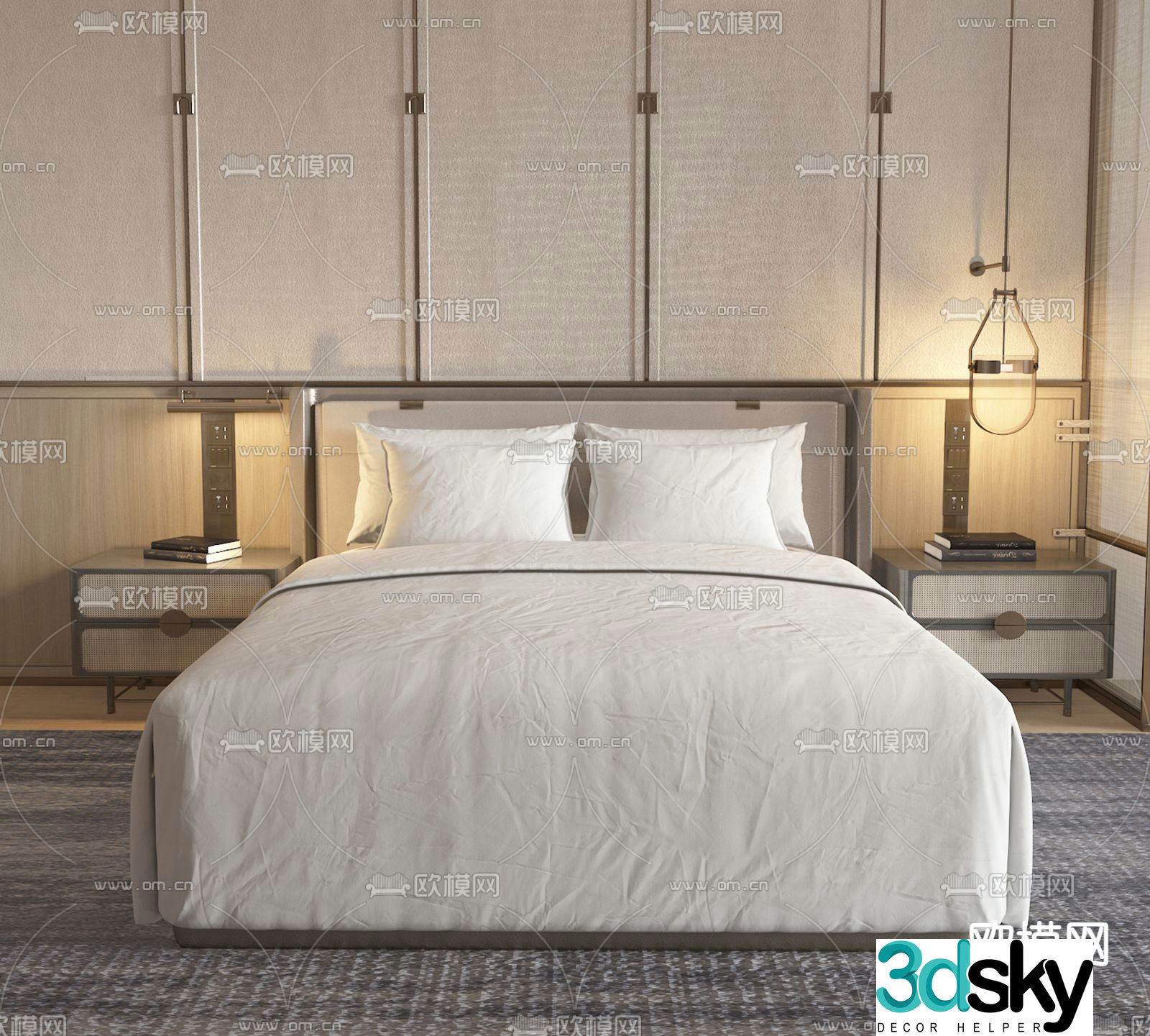 New Chinese style double bed 3d model
