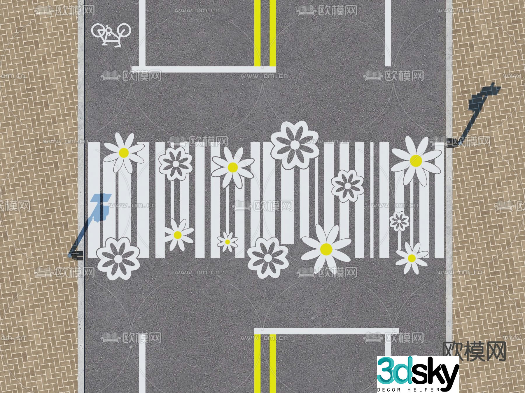 Creative zebra crossing, humanoid crosswalk, municipal road 3D model