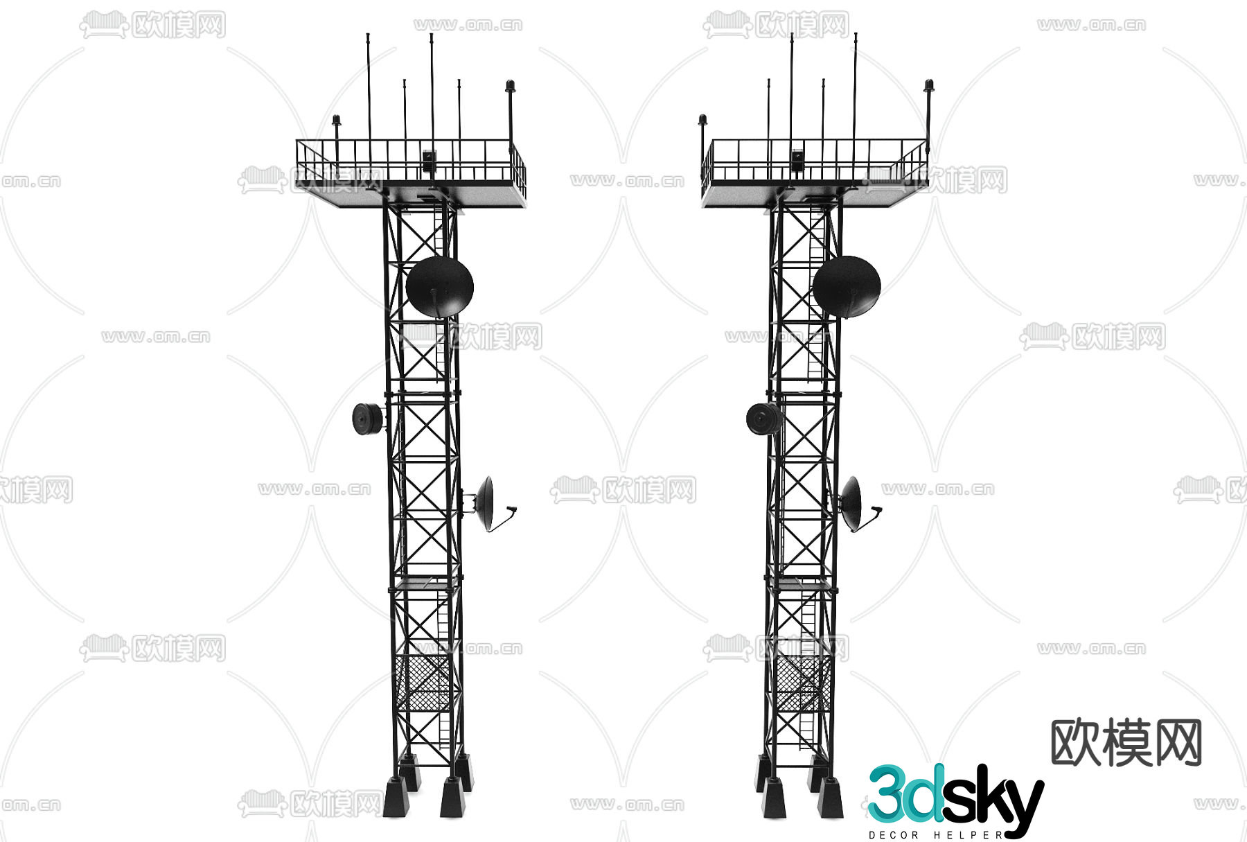 Radar signal tower satellite receiving tower 3d model