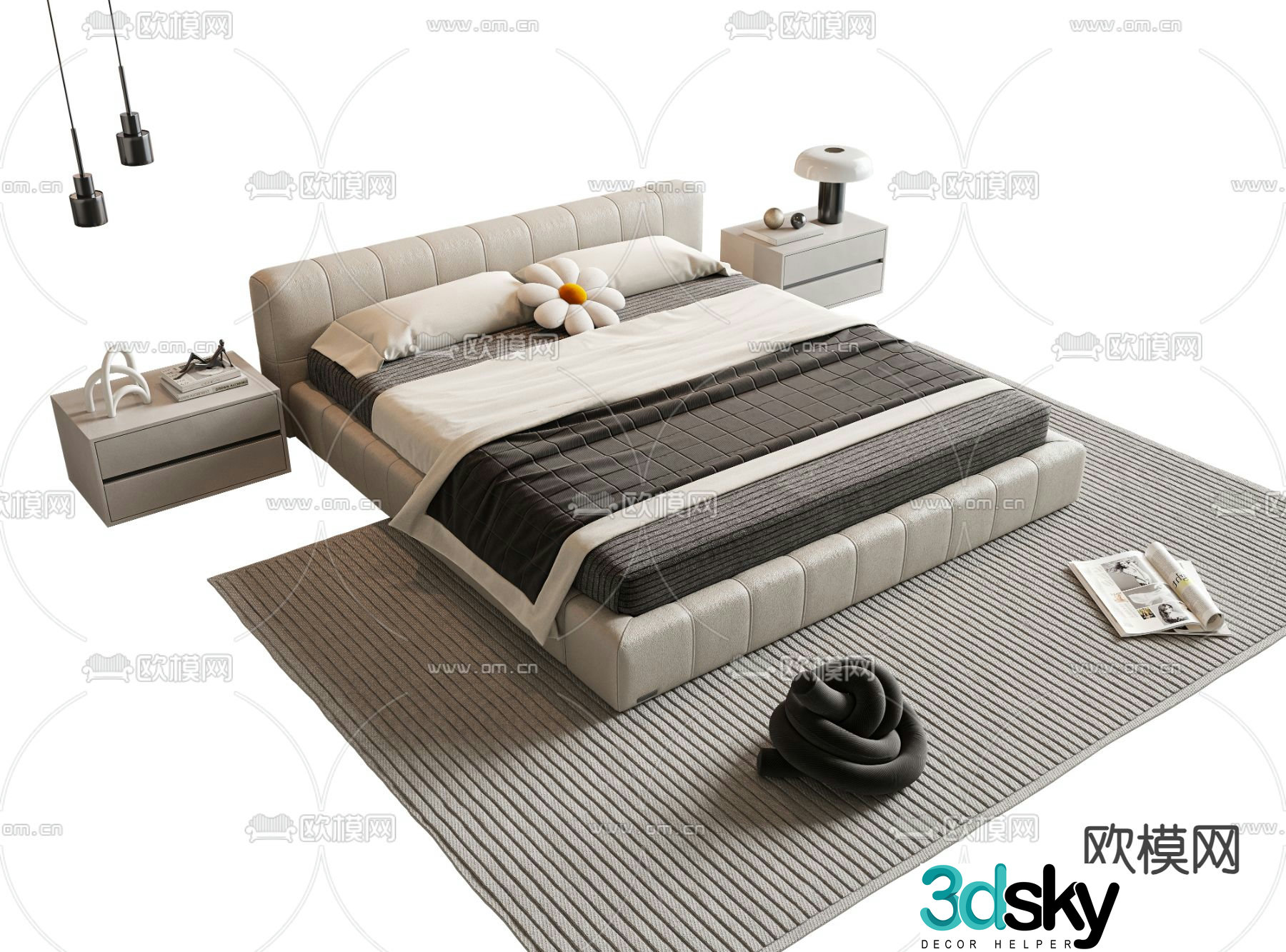 Leather double bed 3d model
