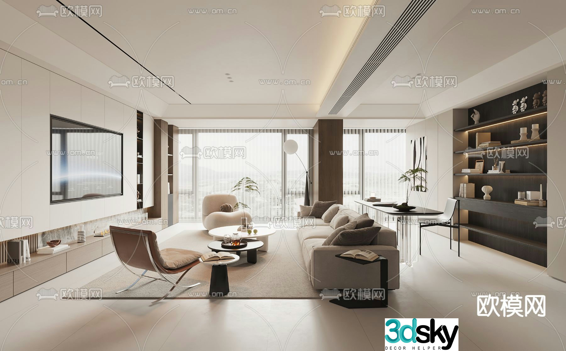 Creamy living room 3d model