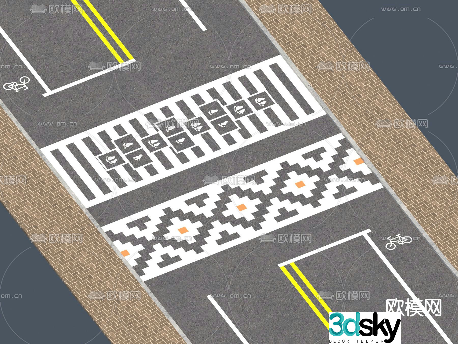 Modern creative zebra crossing crosswalk 3D model