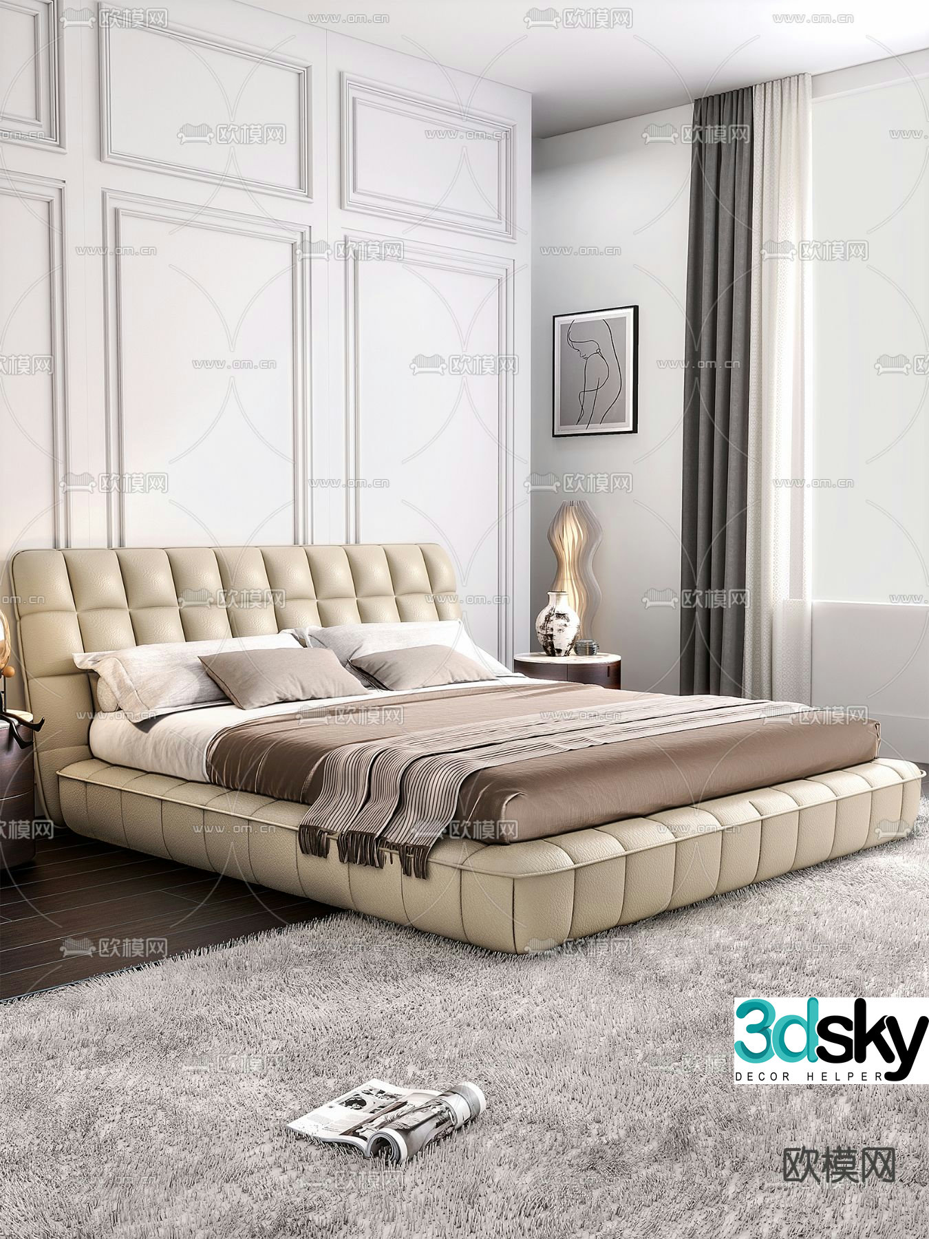 Modern double bed 3d model