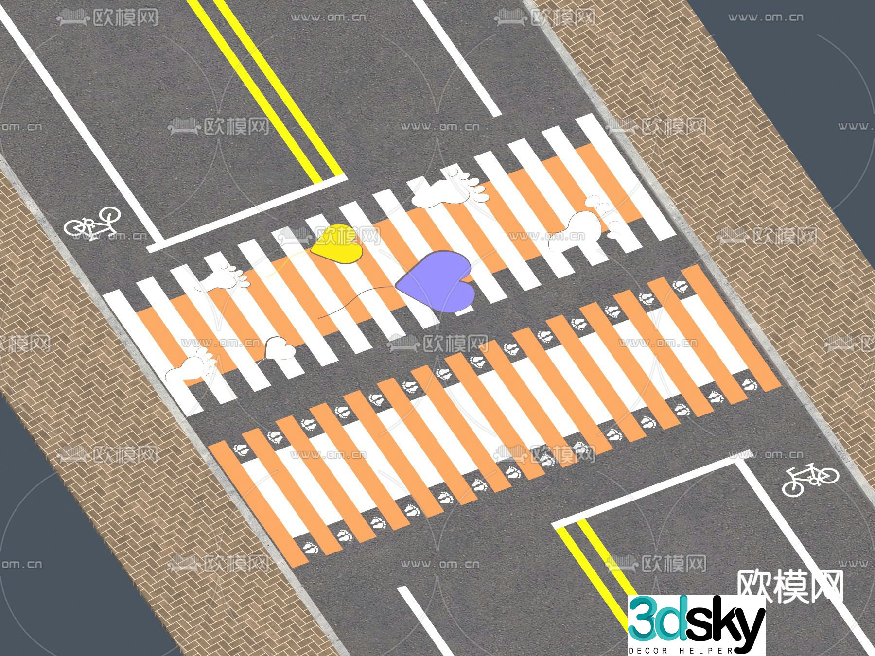 Modern creative zebra crossing crosswalk 3D model