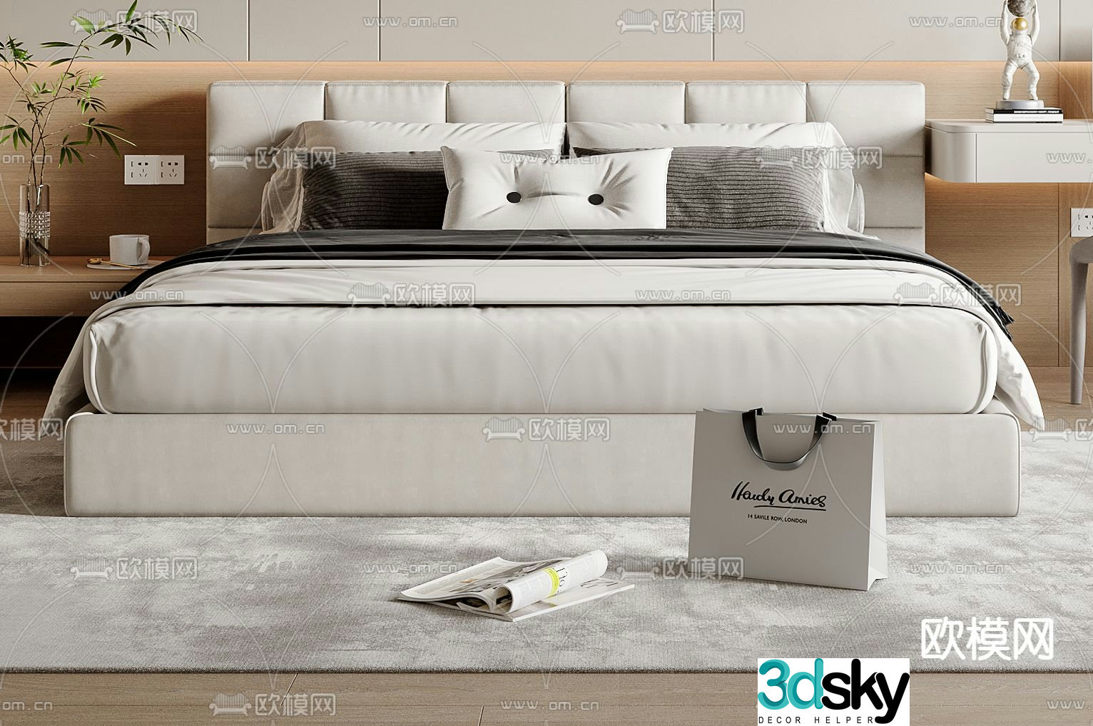Modern double bed 3d model