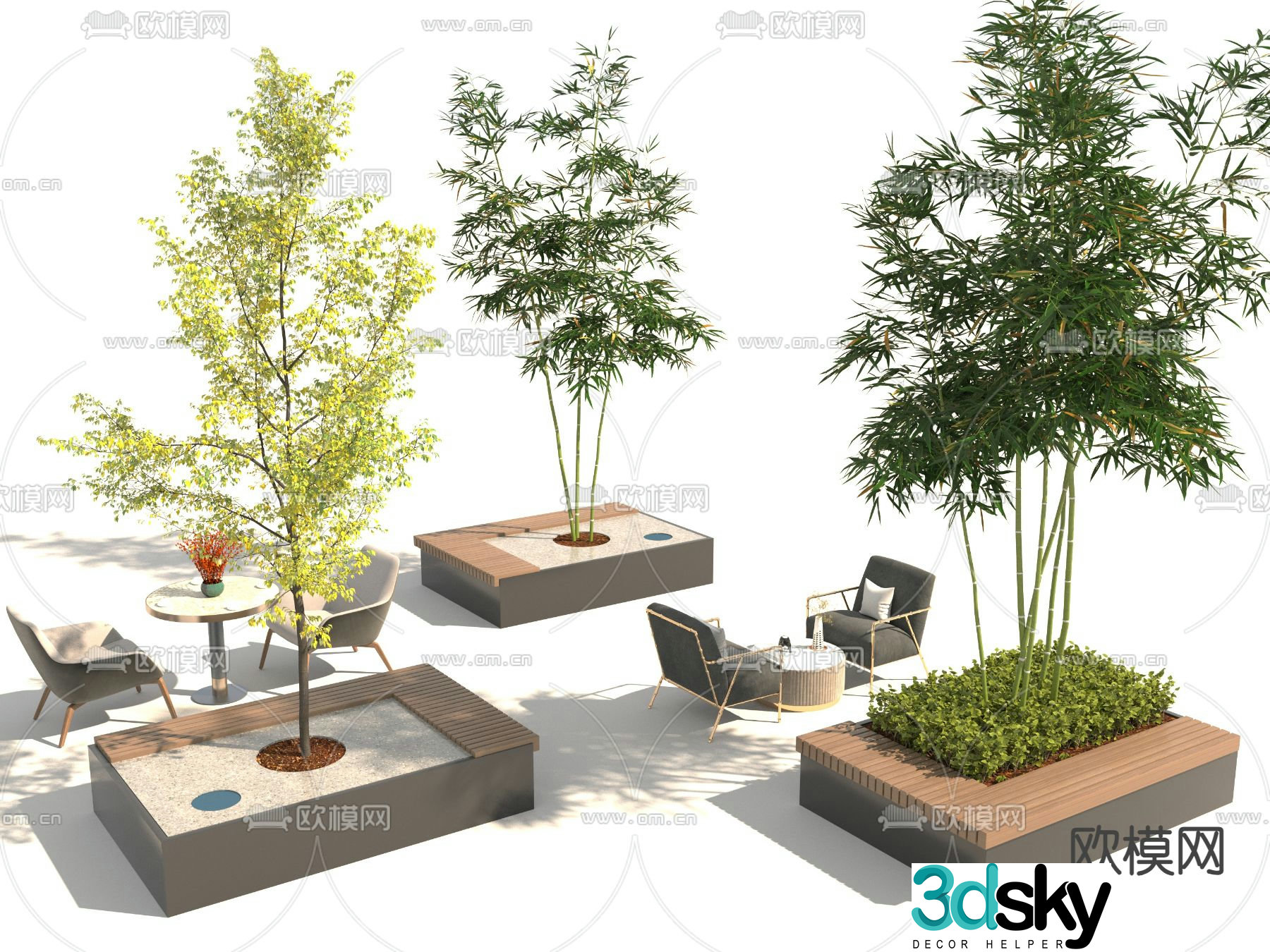 tree pool potted landscape tree 3d model