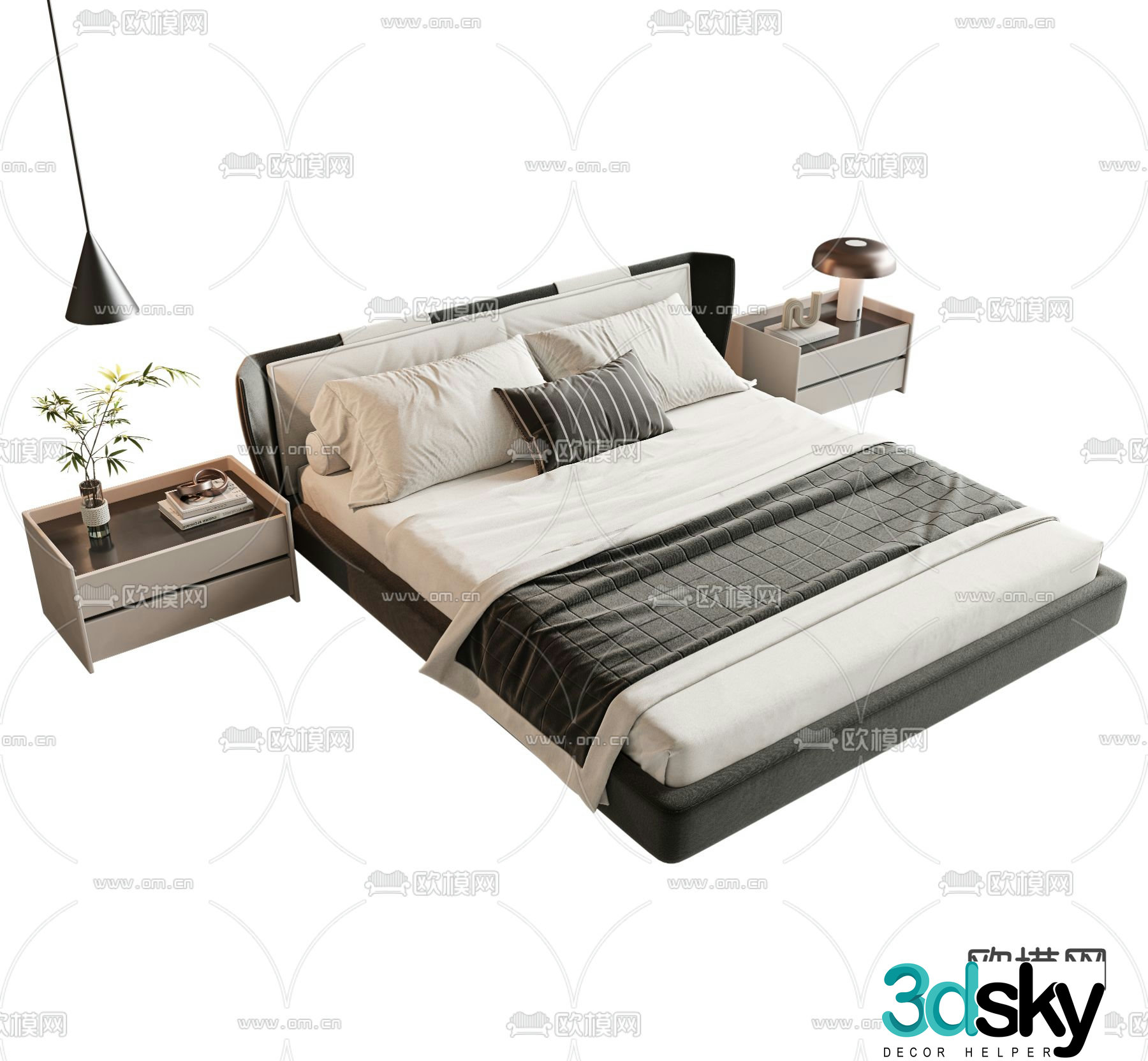 Fabric double bed 3d model
