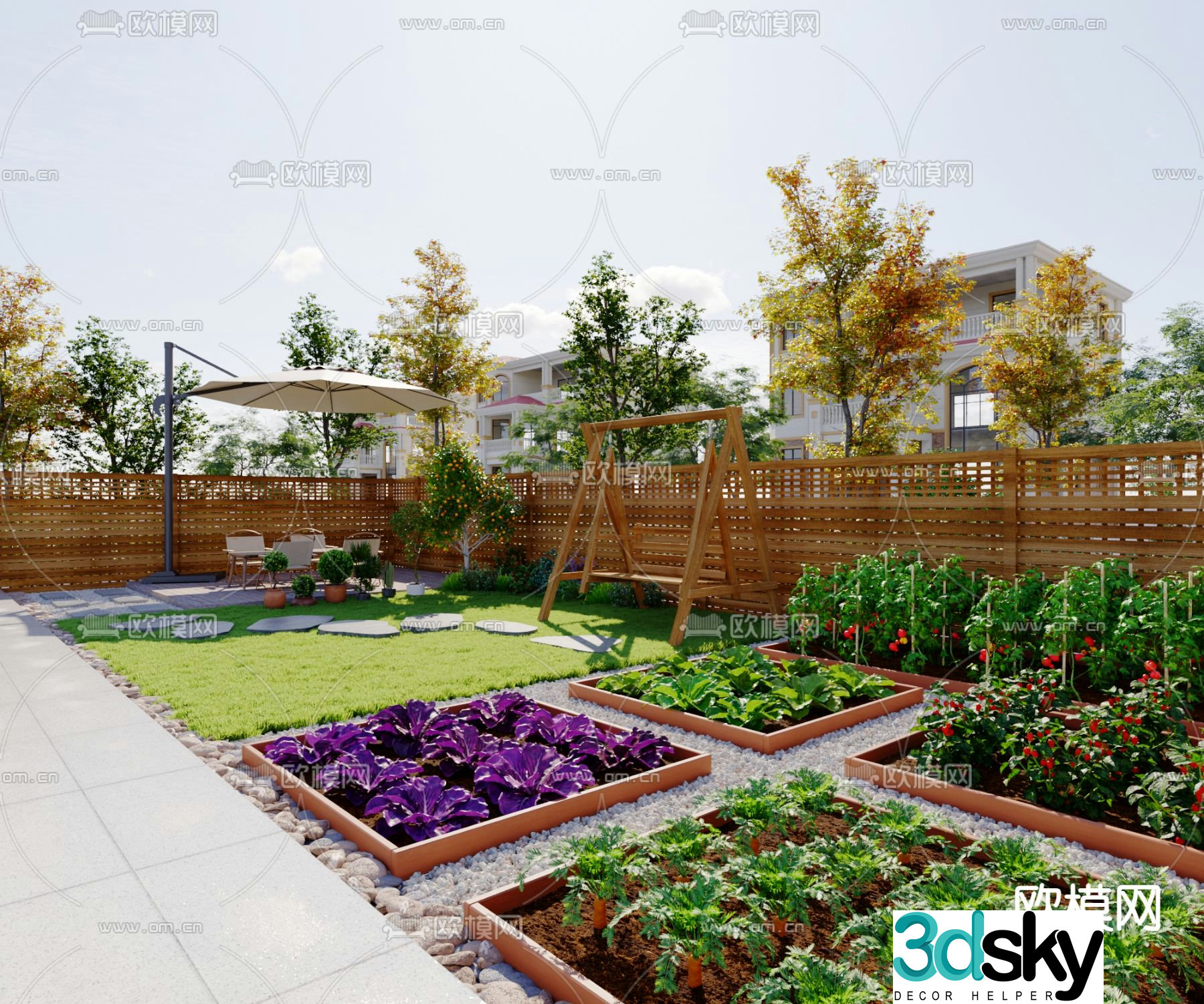 Villa courtyard garden vegetable garden 3d model
