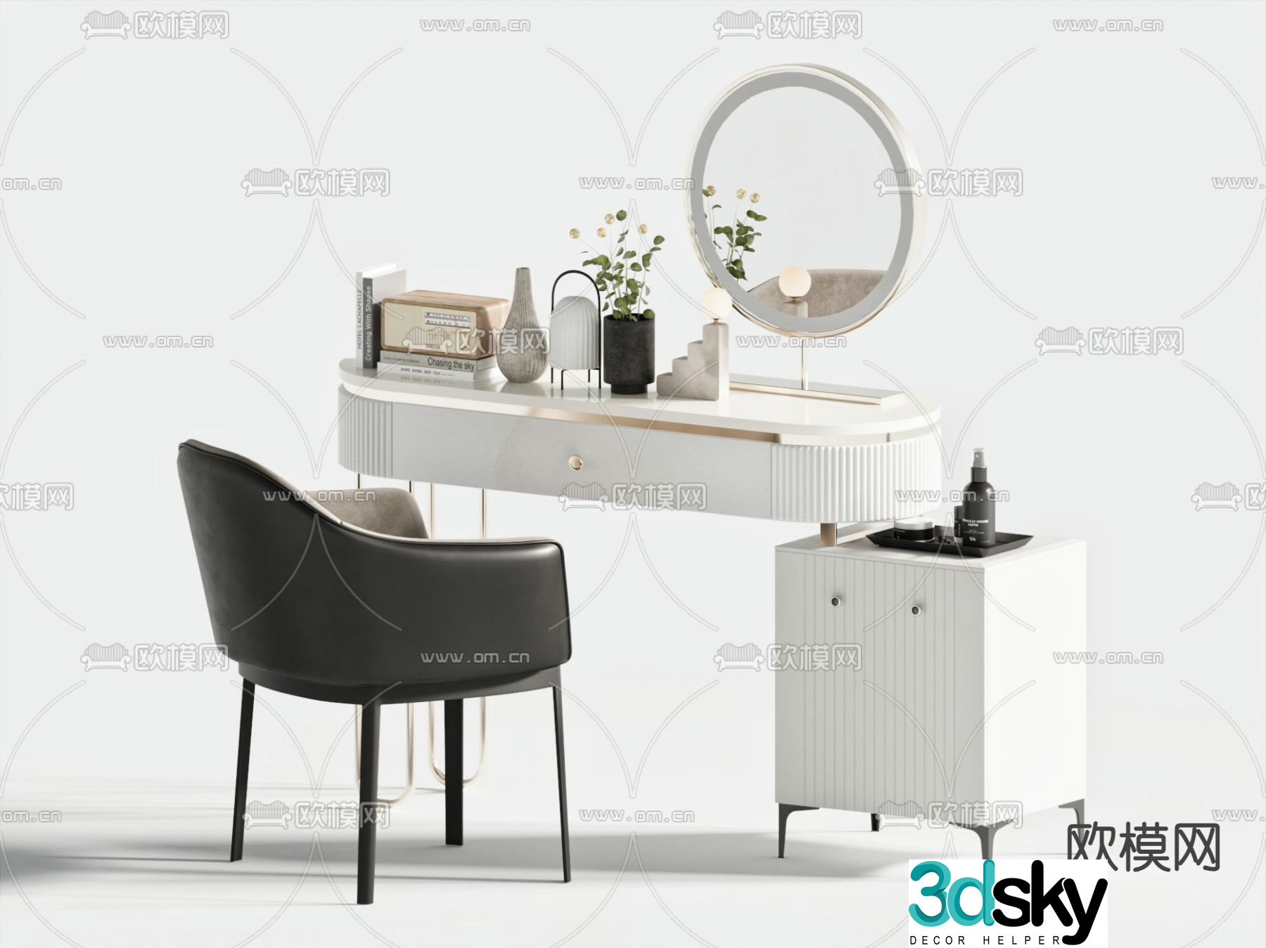 Modern dressing table and chairs dressing table 3d model