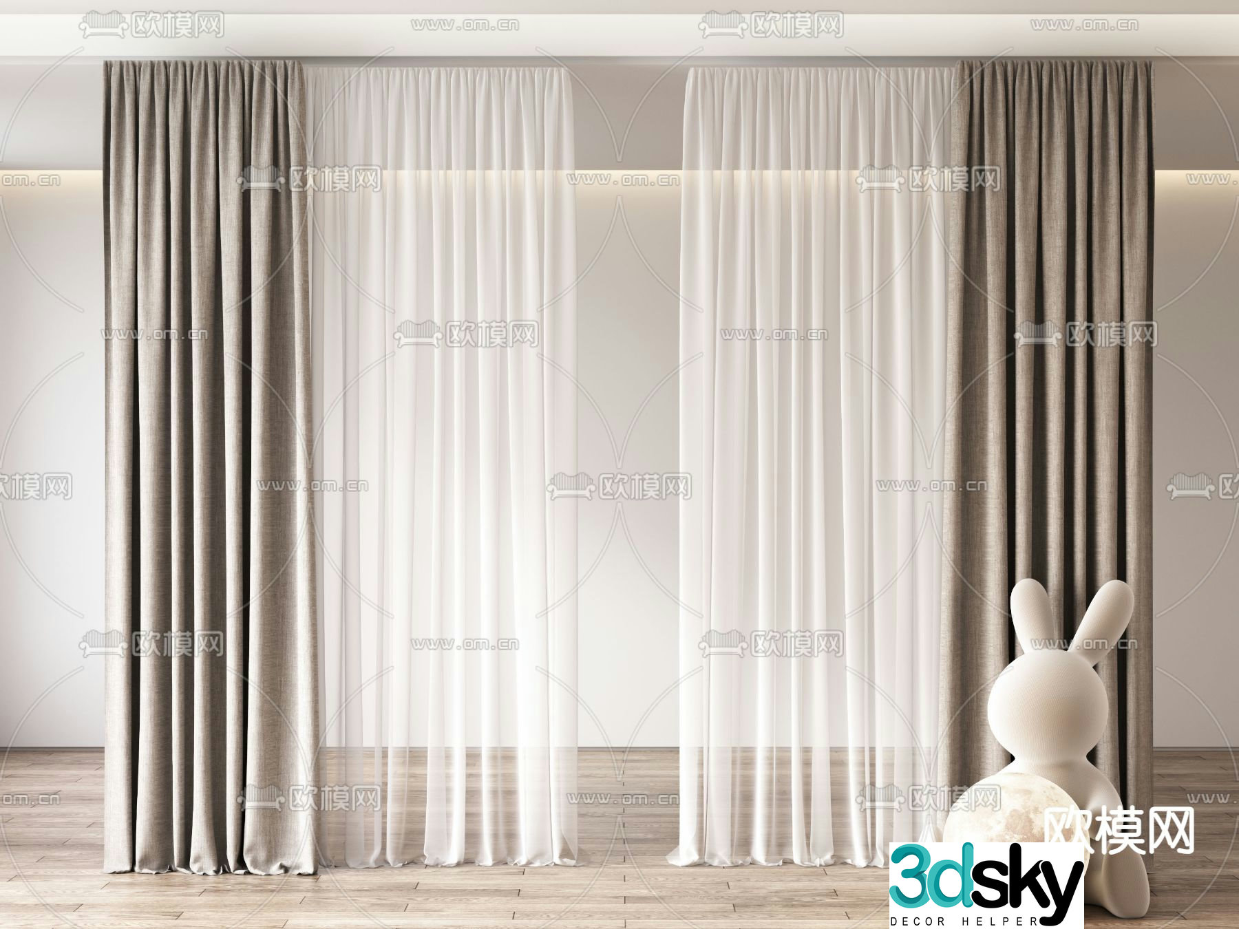 Modern curtains cloth curtains yarn curtains 3d model