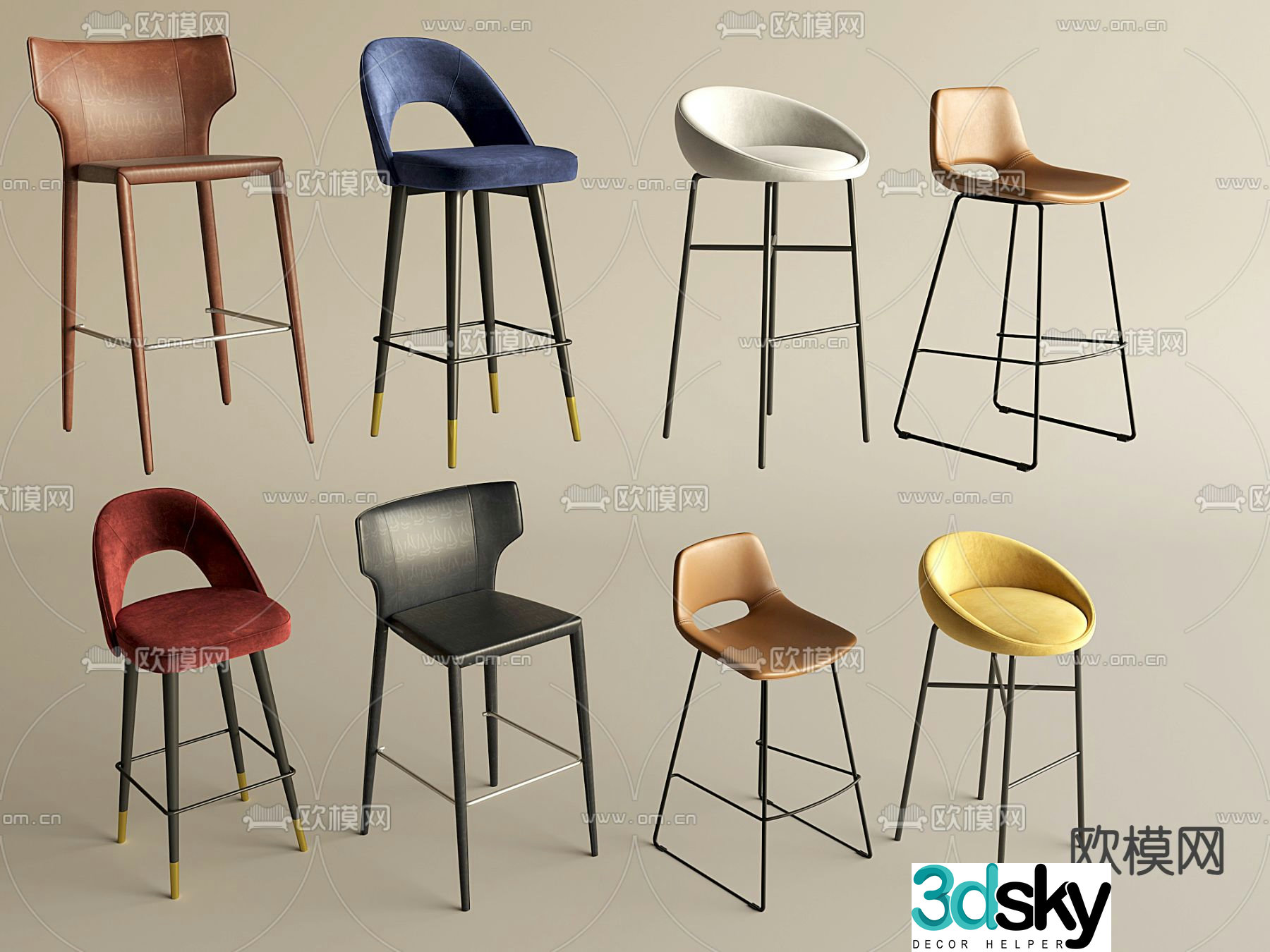 Modern bar chair high chair 3d model