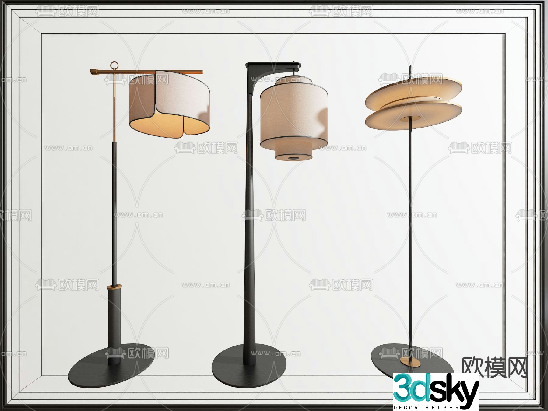New Chinese style floor lamp artistic floor lamp fishing rod floor lamp 3d model