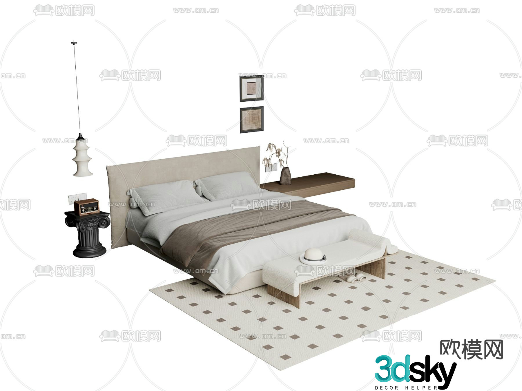 Wabi-sabi double bed 3d model