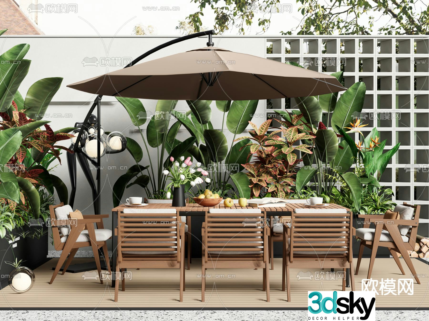 Modern outdoor leisure table and chairs 3d model