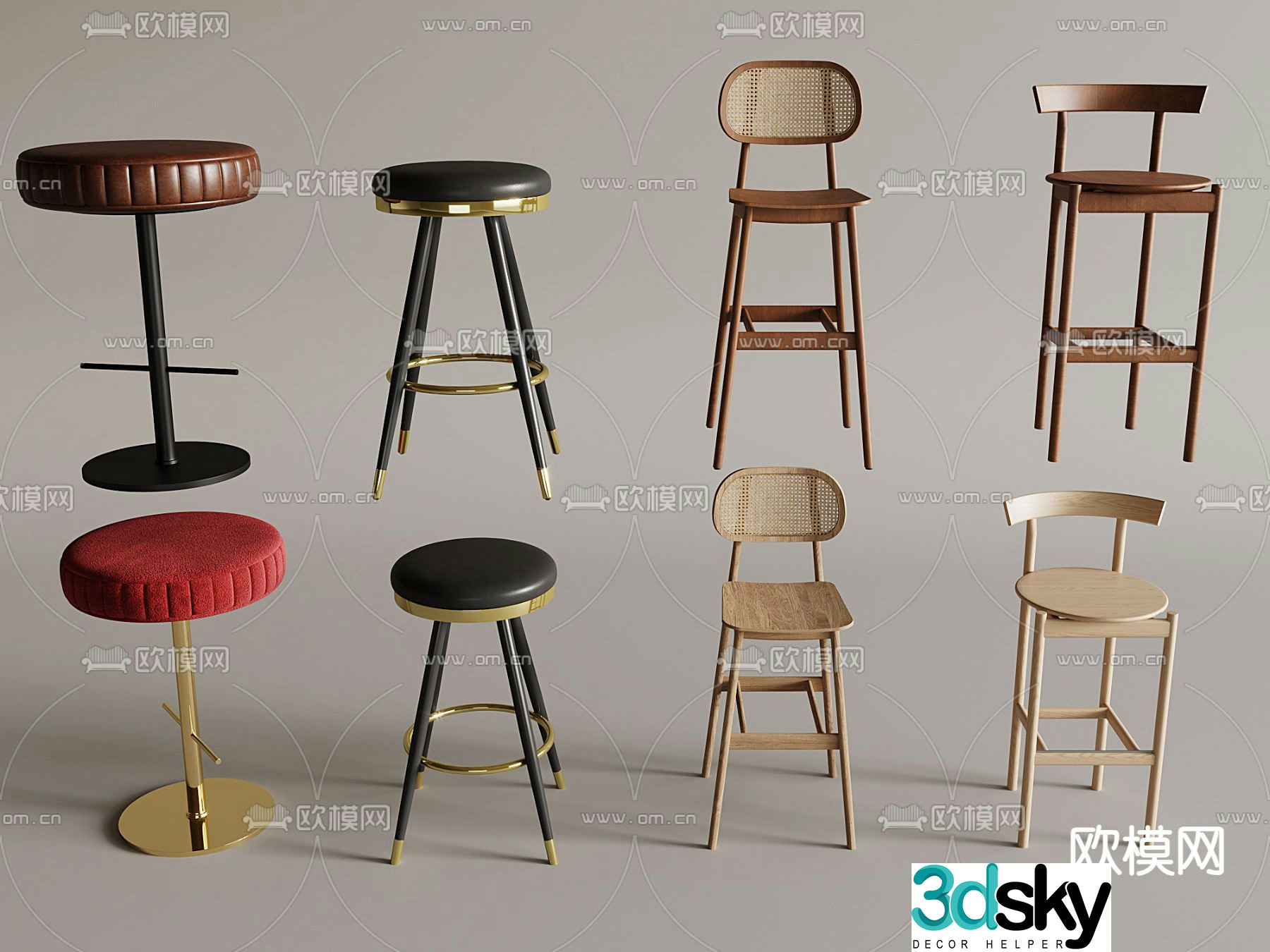 Wabi-sabi bar chair high chair 3d model
