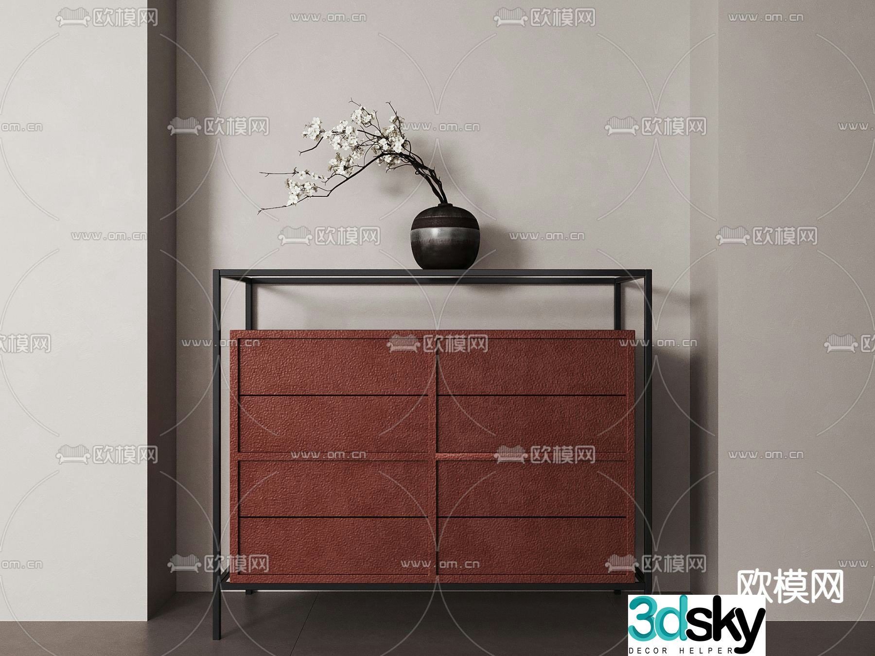 New Chinese style chest of drawers entrance cabinet 3D model