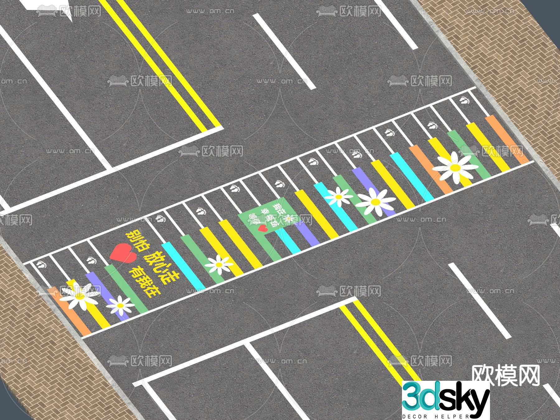 Modern creative zebra crossing crosswalk 3D model