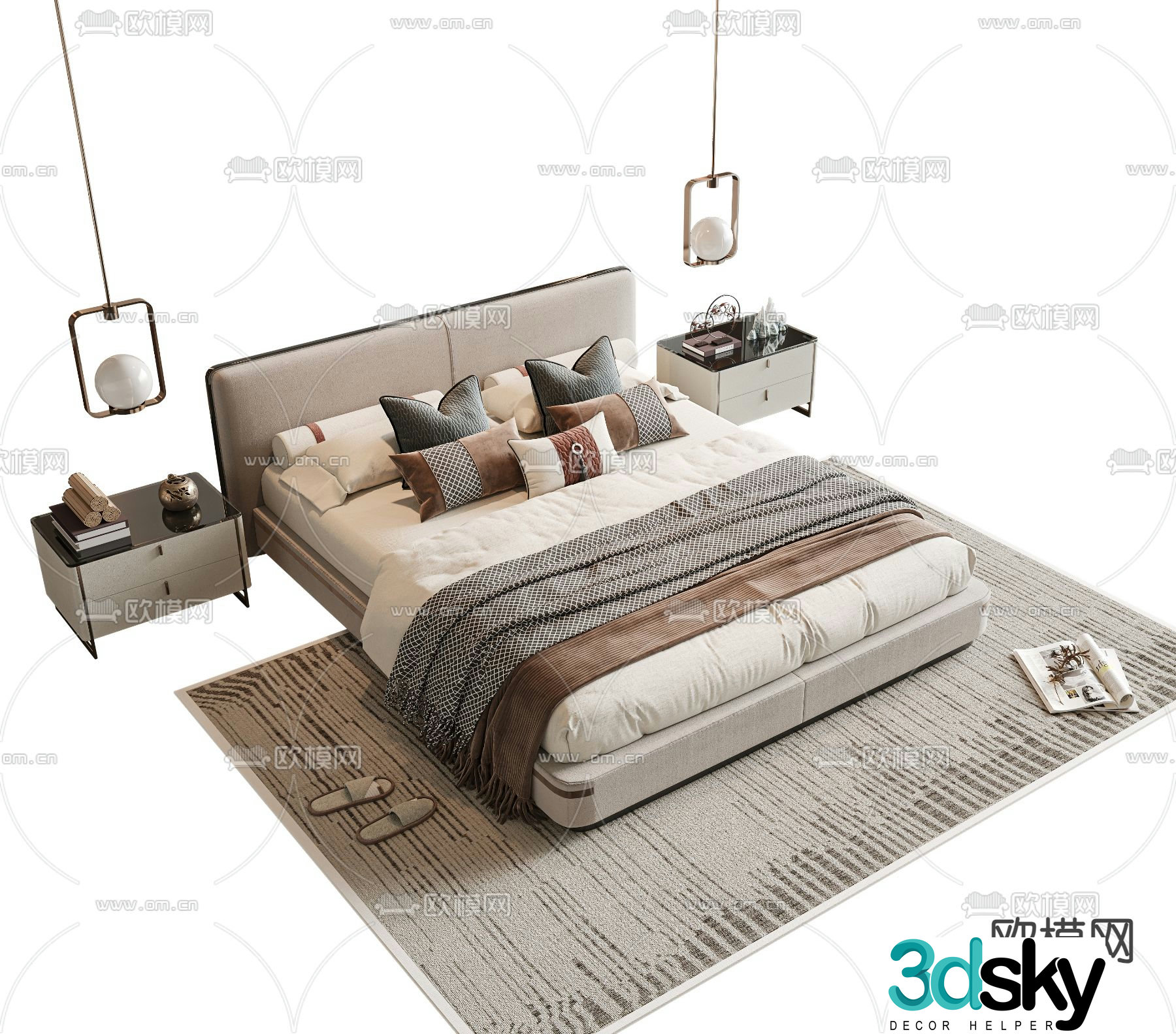 New Chinese style double bed 3d model