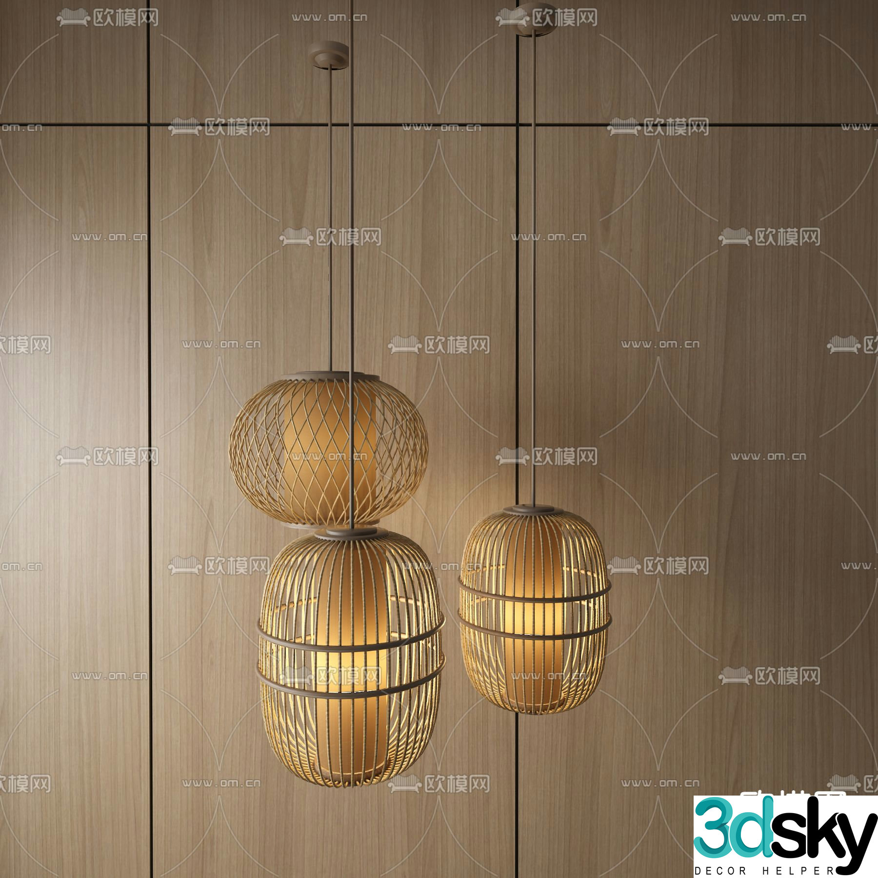 Chinese lantern chandelier 3d model