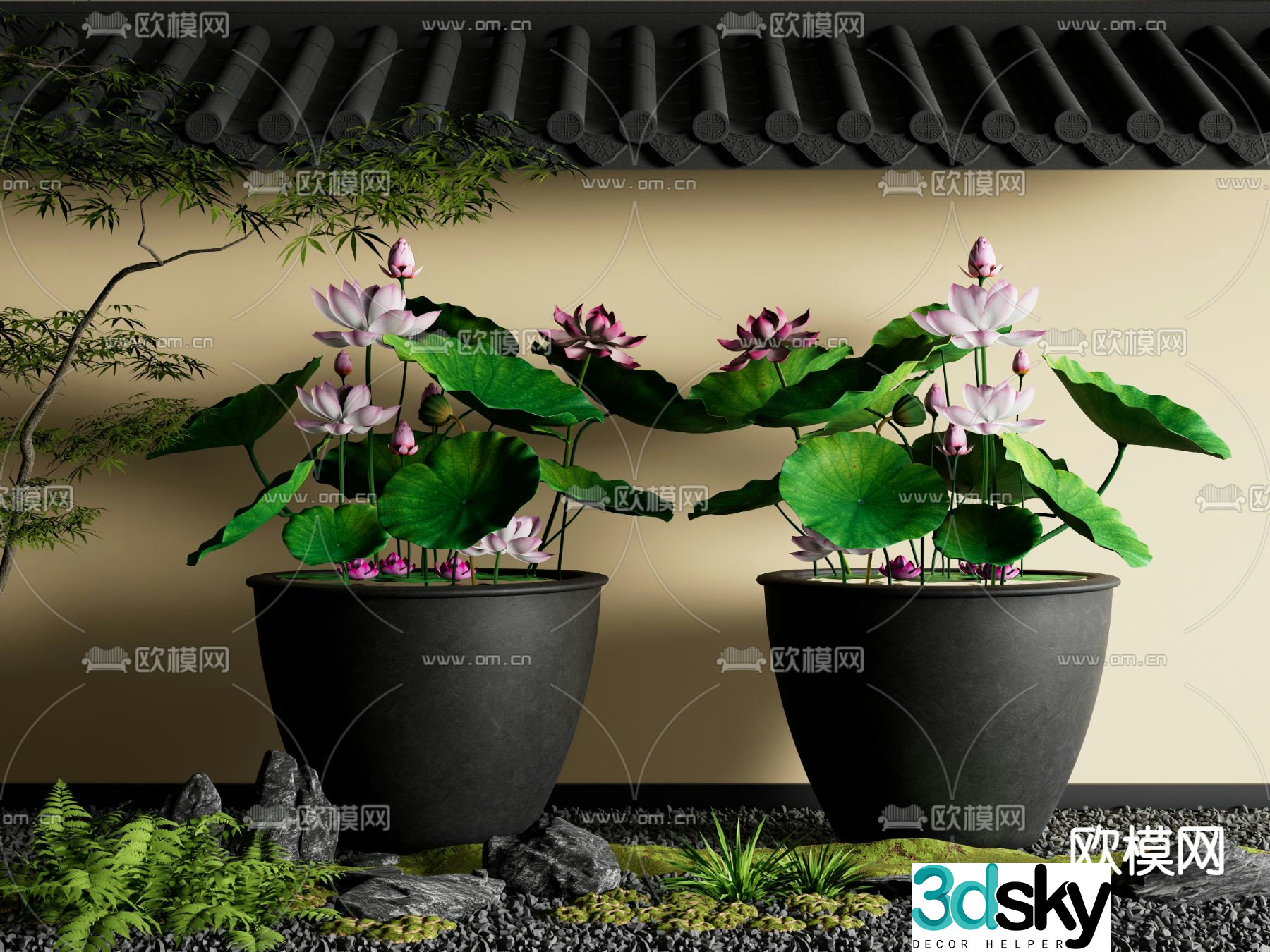 Chinese-style water tank lotus tank aquatic plant 3D model