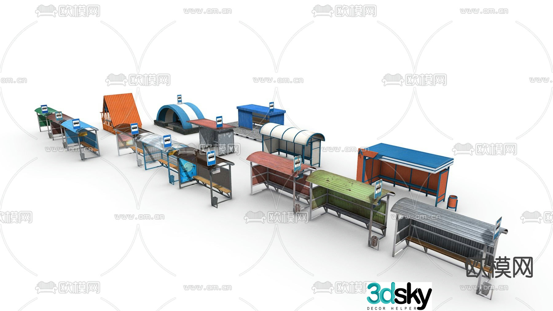 bus stop site bus booth 3d model