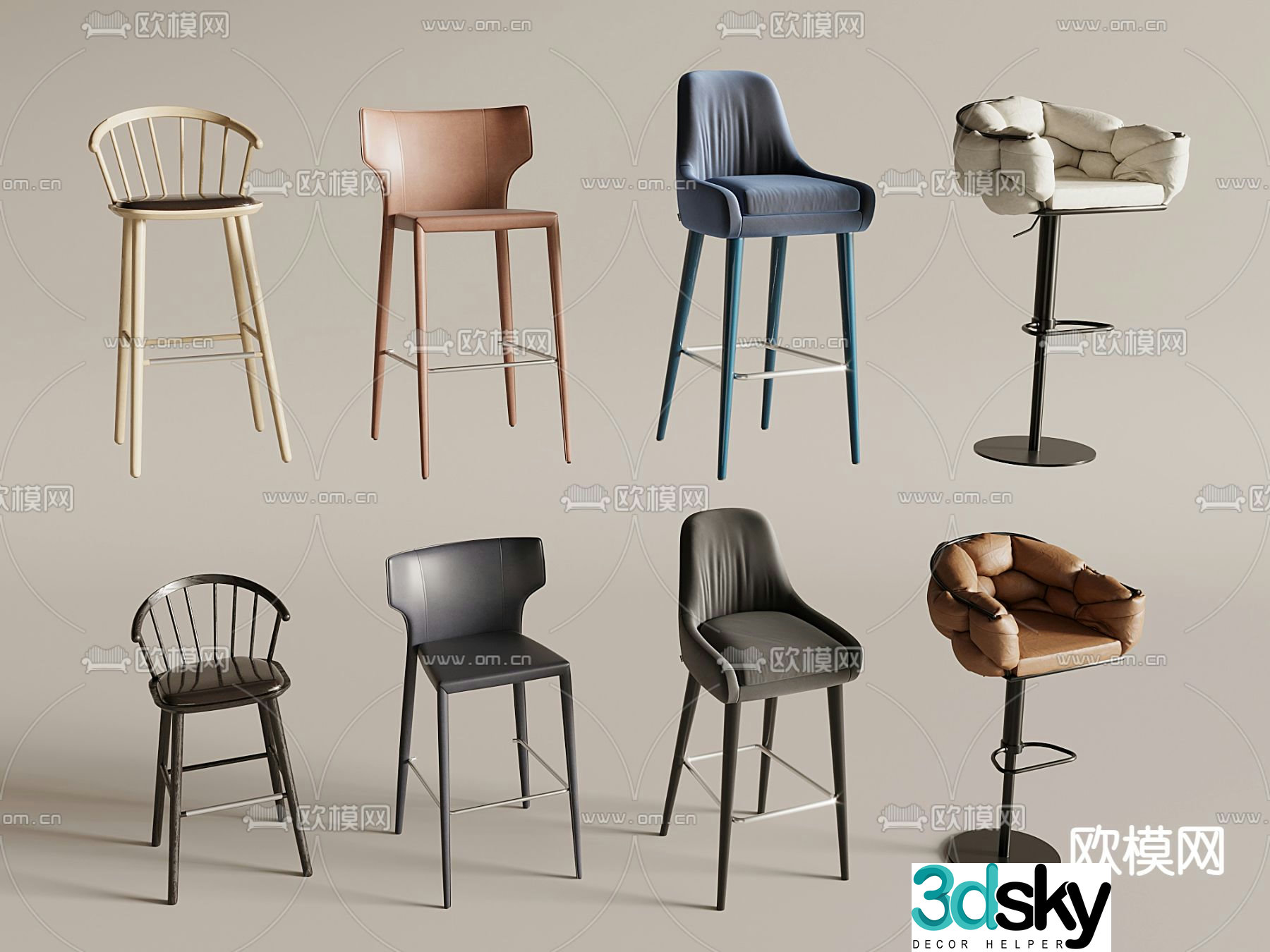 Modern bar chair high chair 3d model