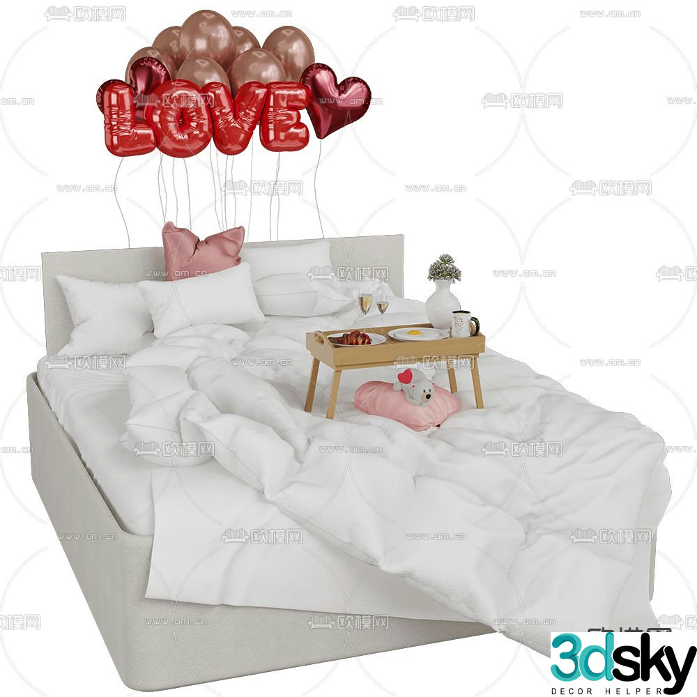 Valentine double bed 3d model