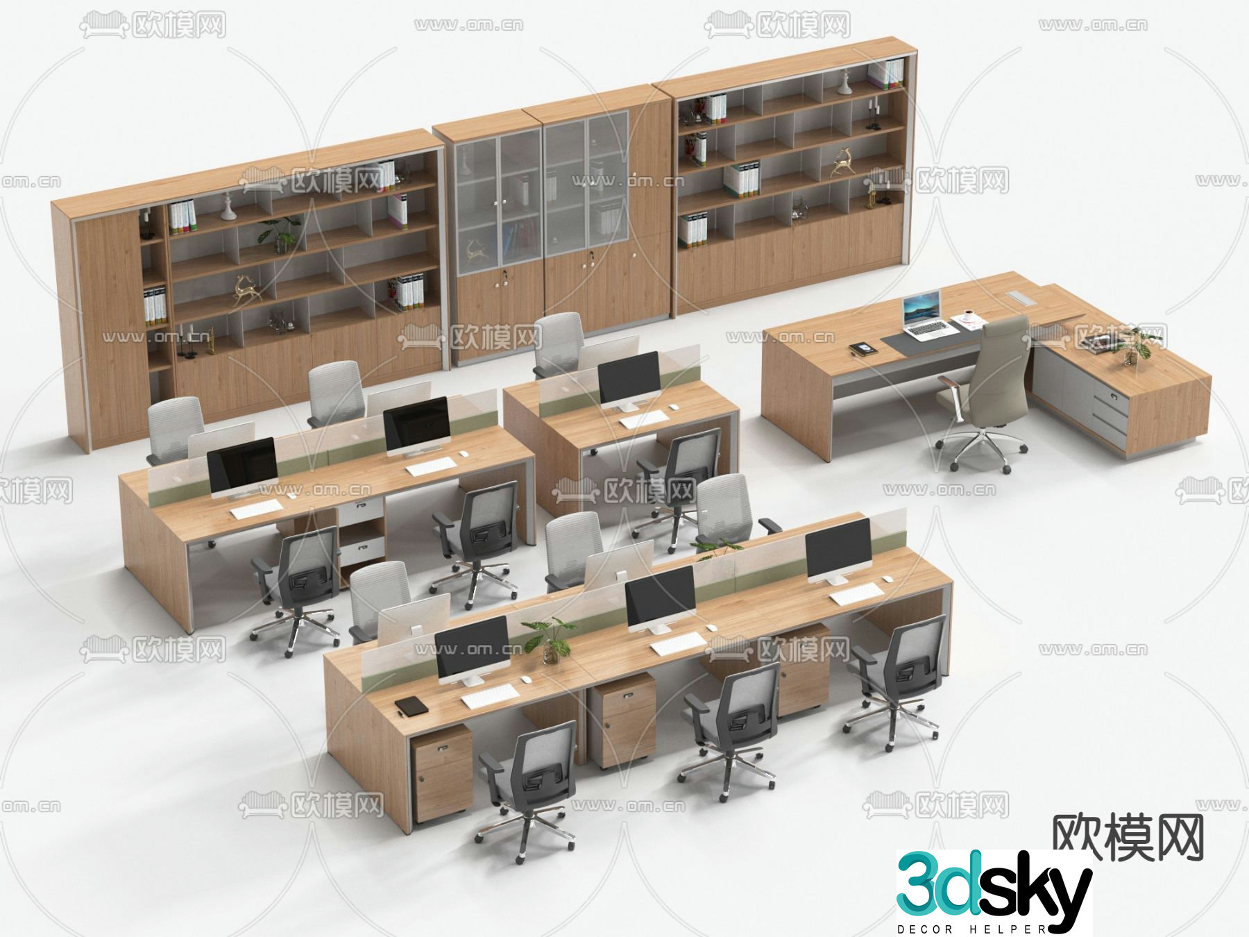 Office desk and chair position card space 3d model
