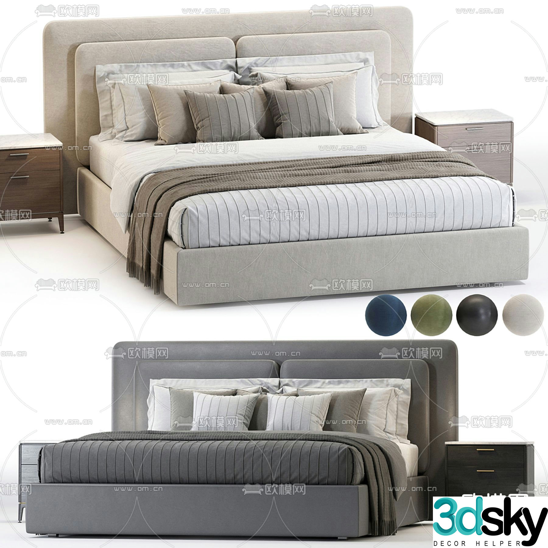 Comocasa modern fabric double bed 3d model