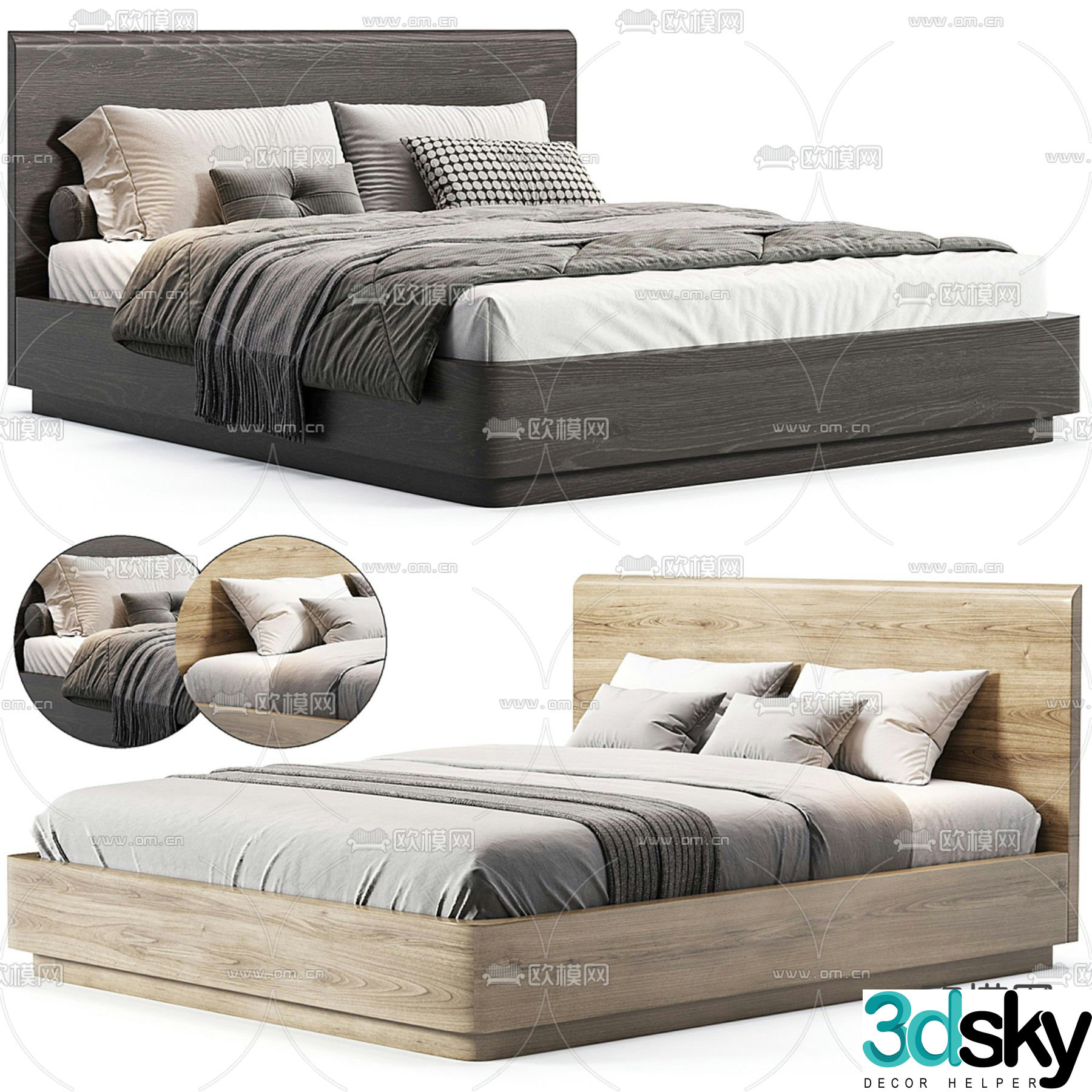 Modern double bed 3d model