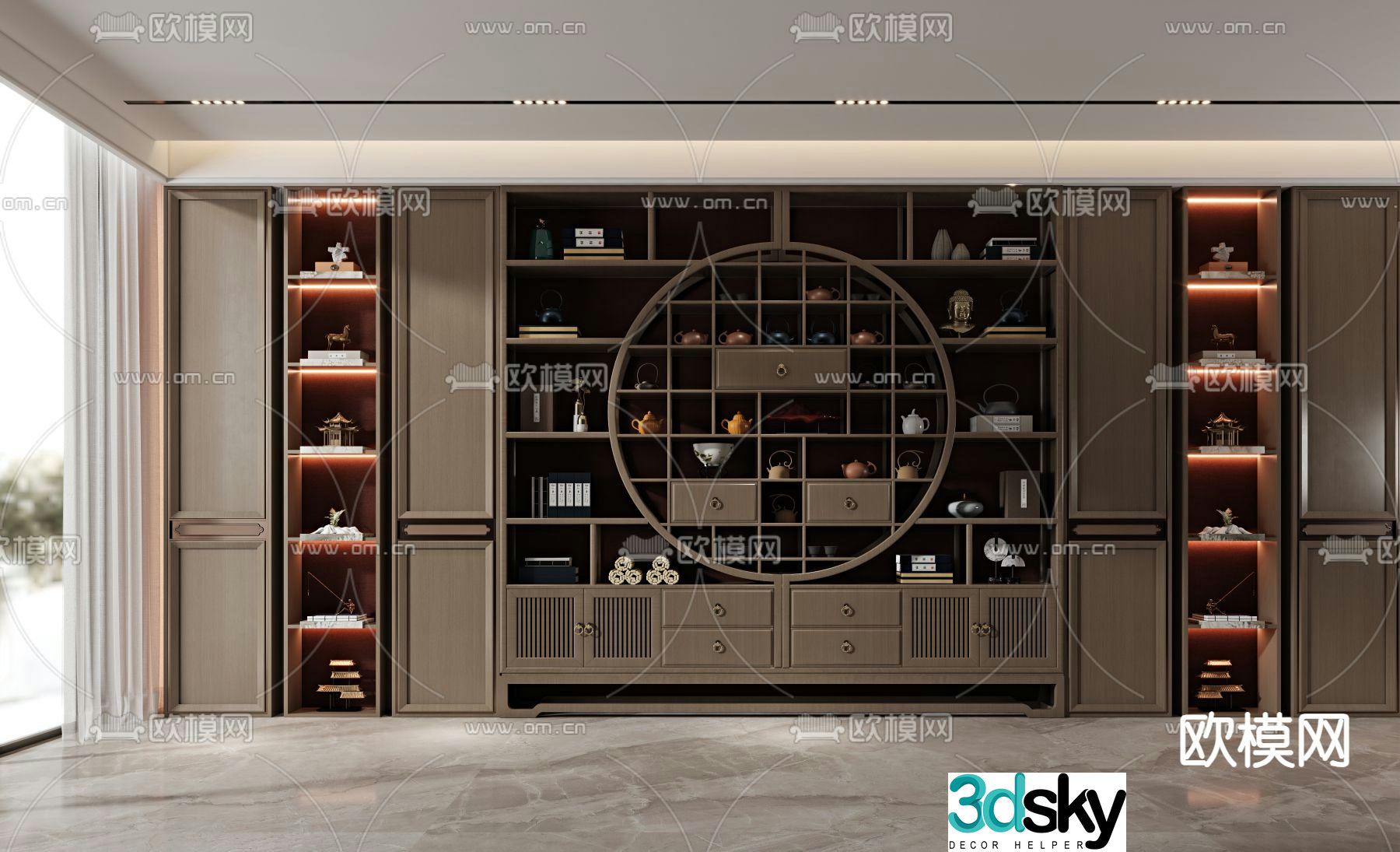 New Chinese style decorative cabinet tea cabinet 3d model