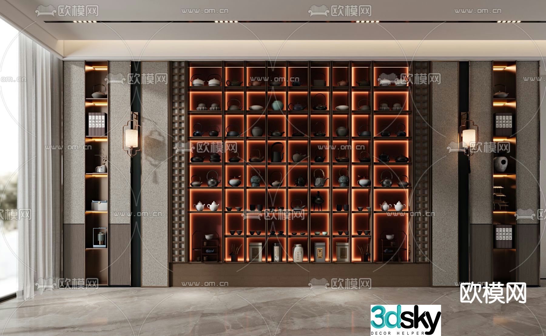 New Chinese style decorative cabinet tea cabinet 3d model