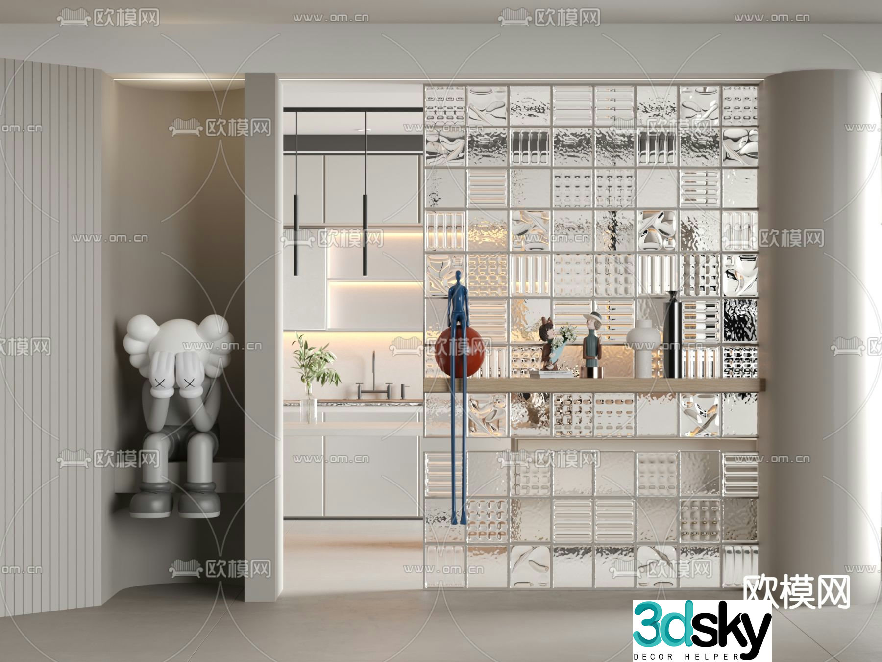 3D model of glass brick partition
