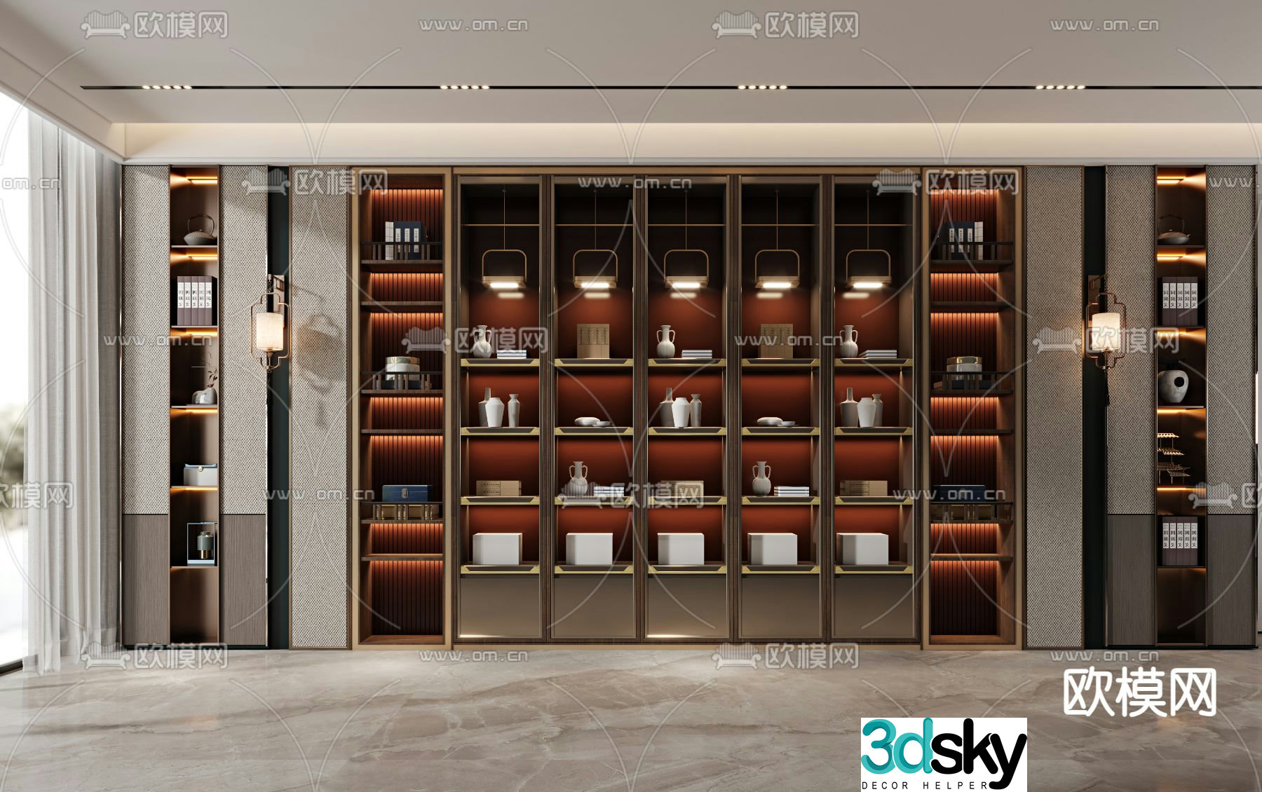 New Chinese style decorative cabinet tea cabinet 3d model