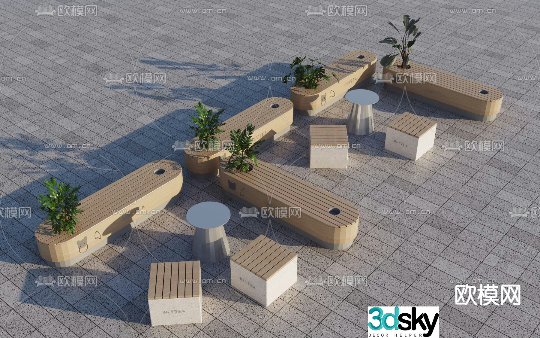 Outdoor chair tree pool chair park chair landscape seat 3d model