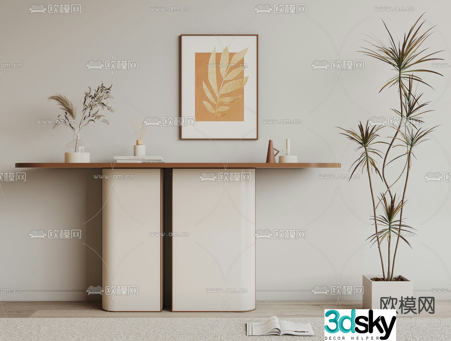 Modern end view table console table 3d model