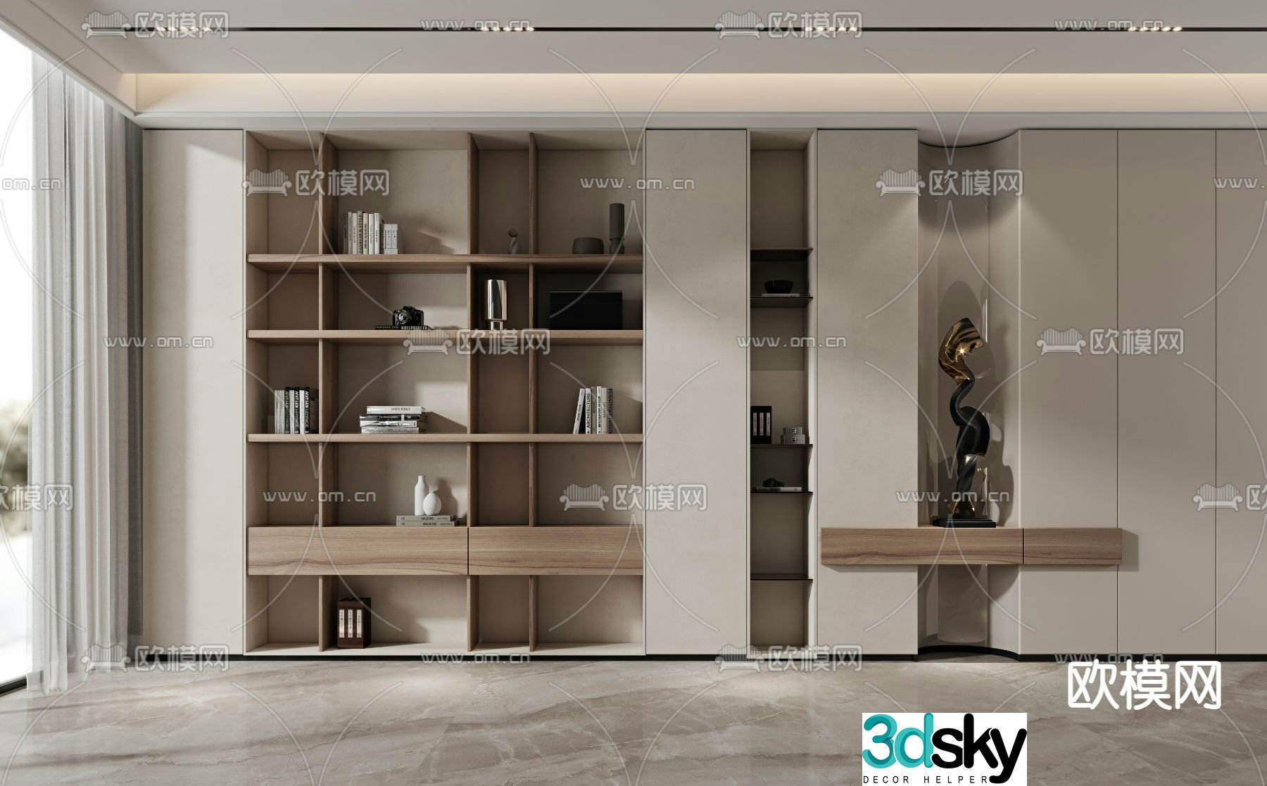 Wabi Sabi decorative cabinet bookcase 3d model