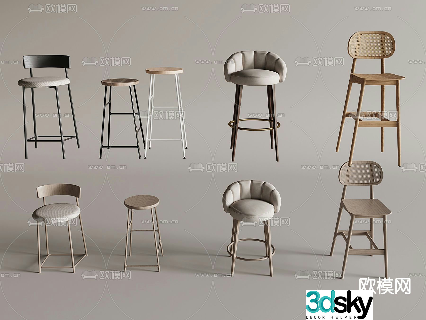 Modern bar chair high chair 3d model