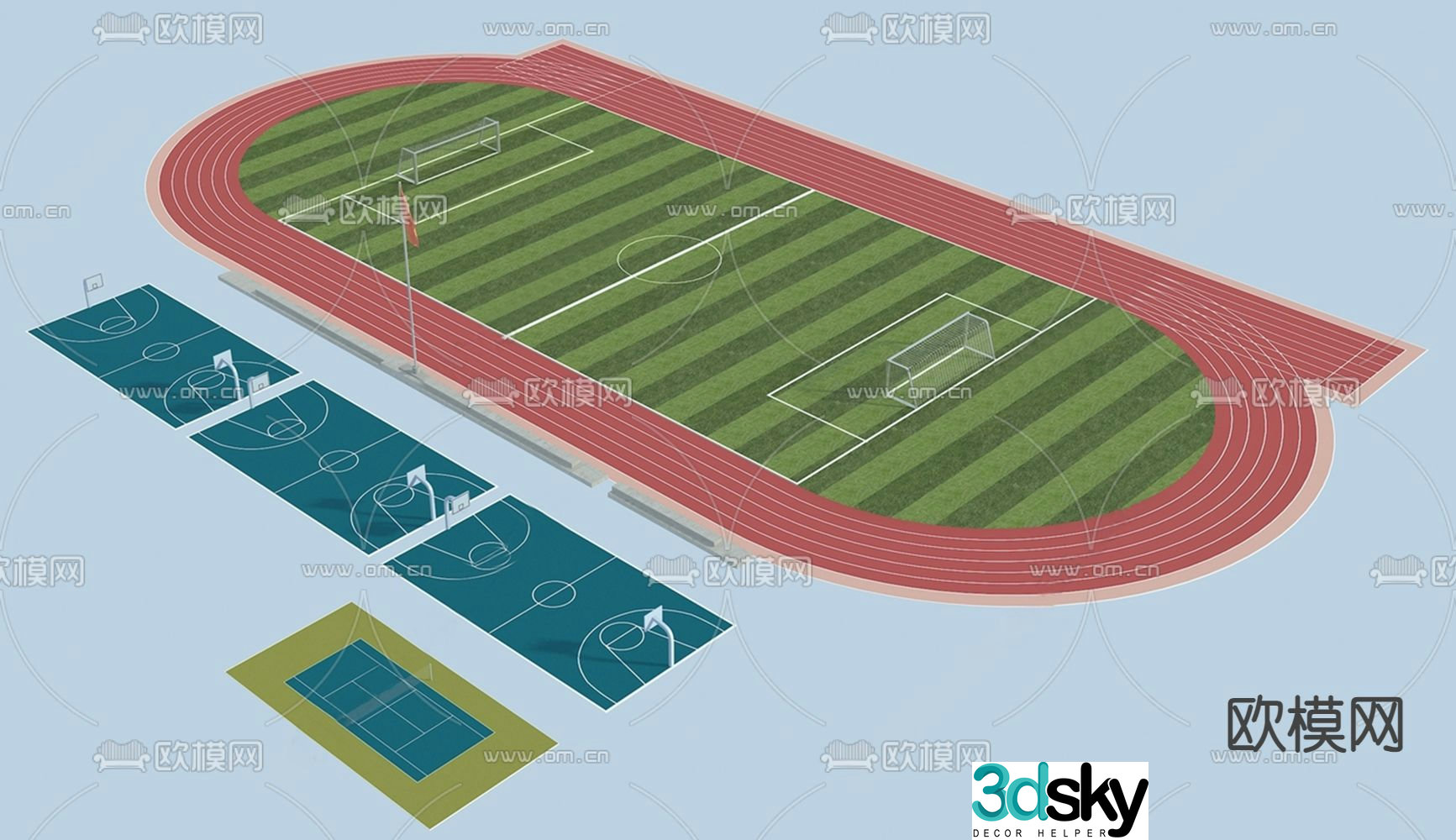 Run to football field basketball court outdoor court 3d model